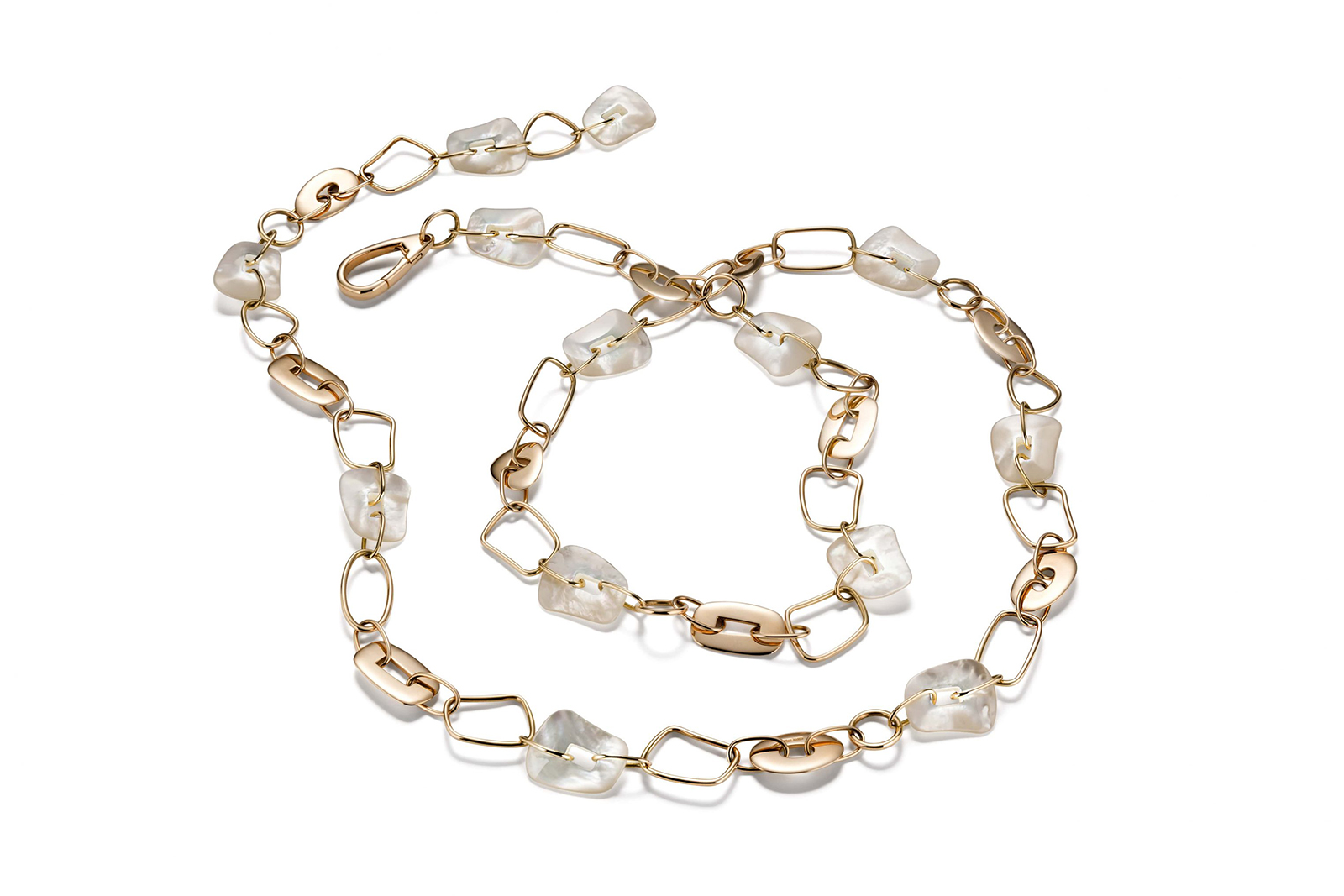  Another Puzzle chain by Mattioli combines gold and mother of pearl links