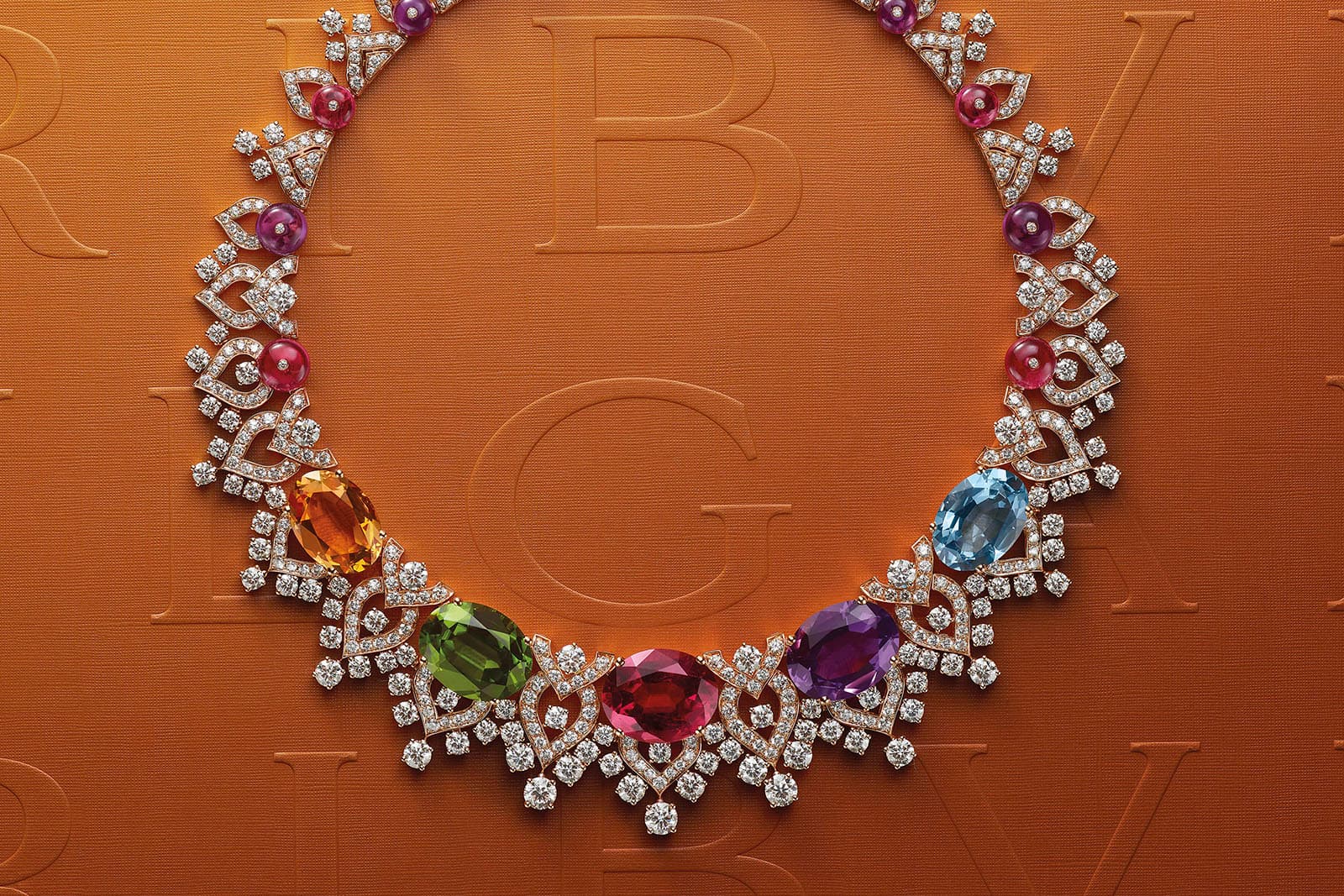  Bvlgari Barocko Colour Wonder necklace with an oval citrine, peridot, rubellite, amethyst and aquamarine 