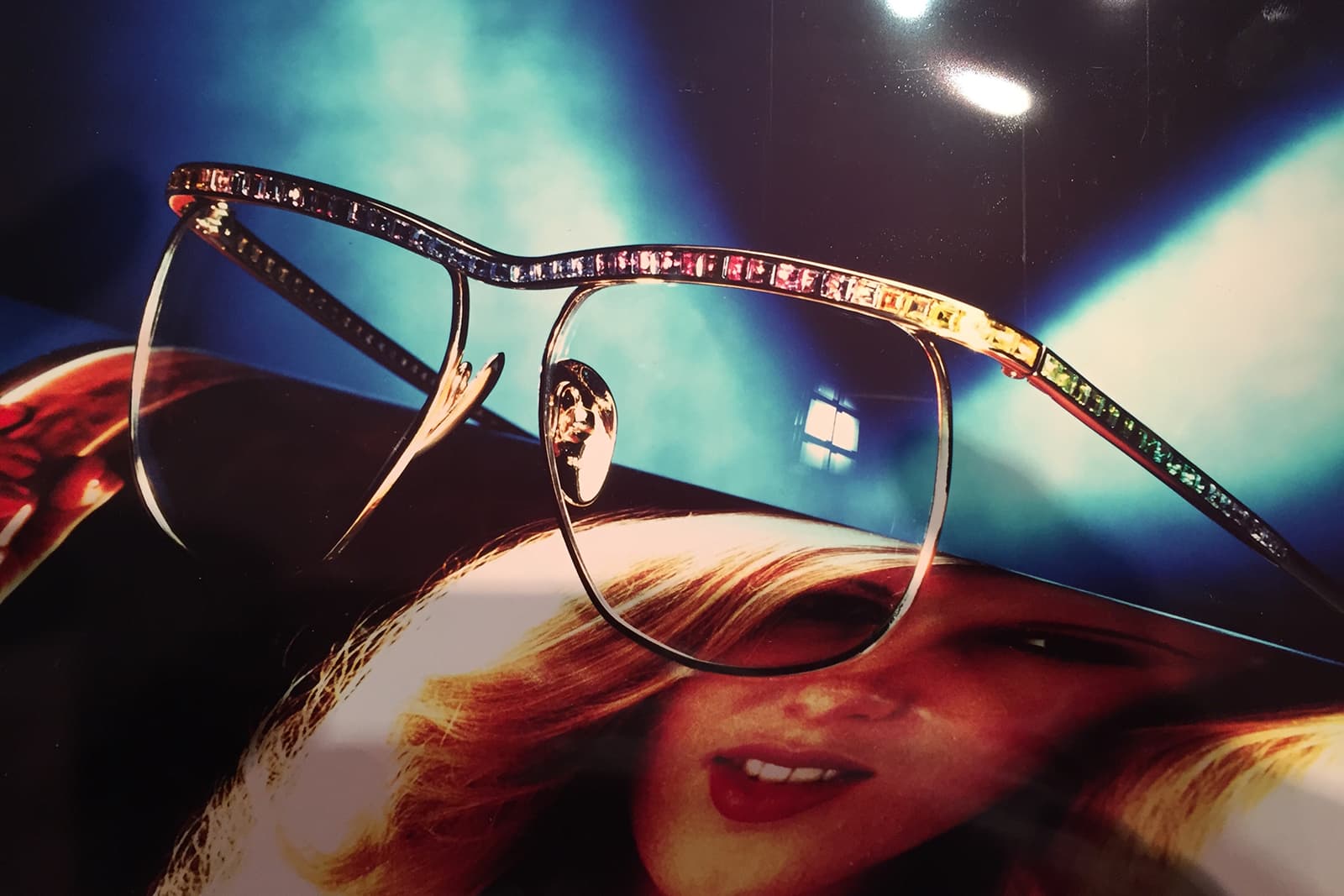  Precious glasses from the Rainbow collection, set with a row of graduated coloured gemstones