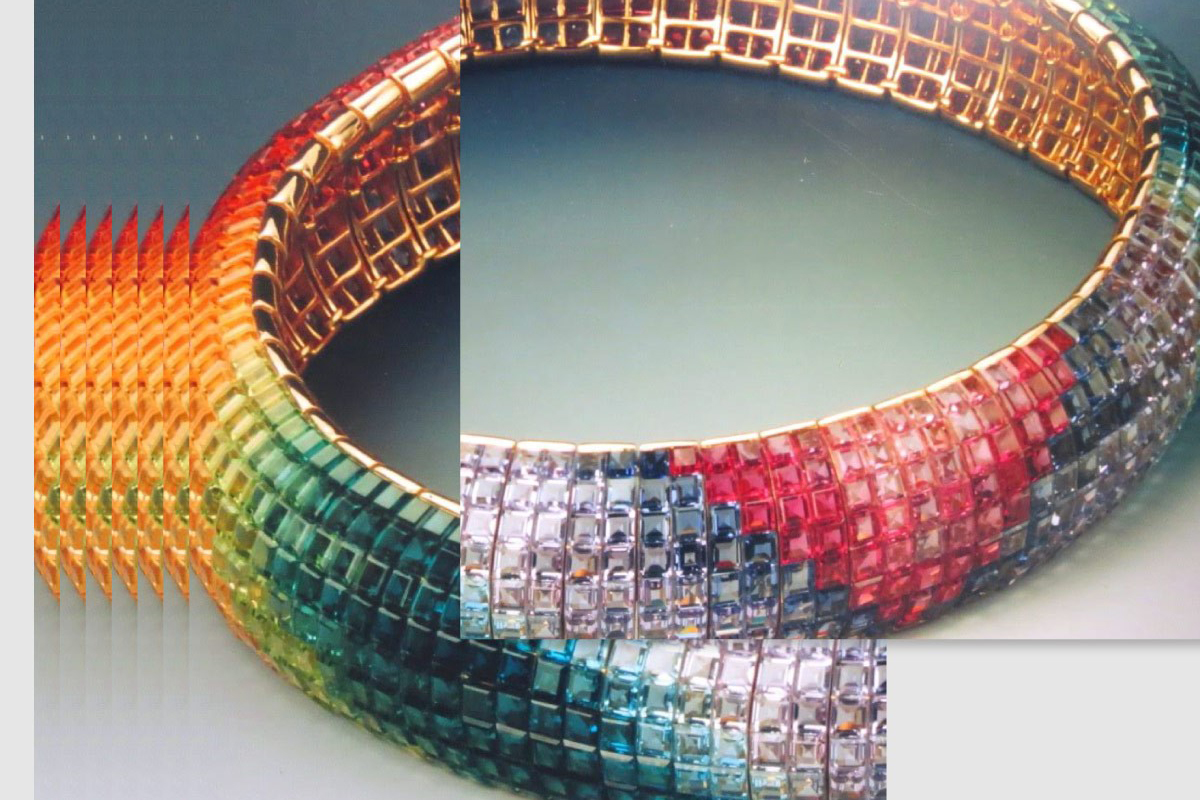  With the Rainbow collection the Leyser family mastered the art of invisibly setting coloured stones to form a graduated rainbow effect 