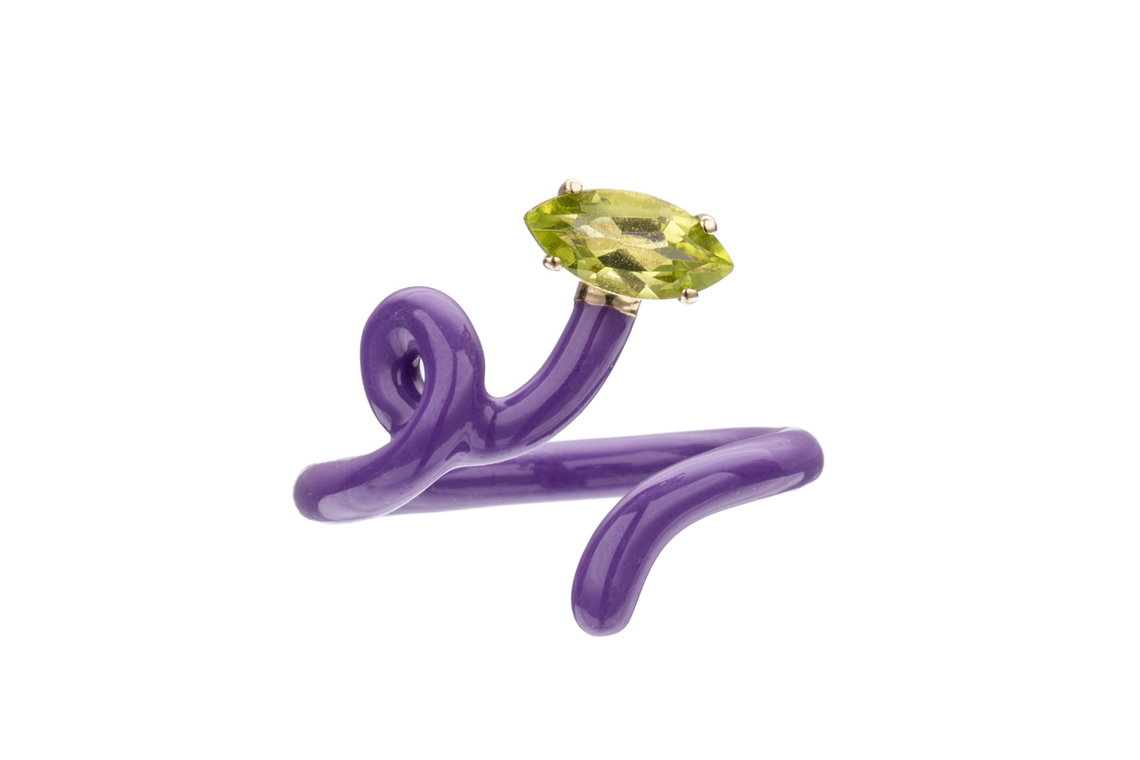  Bea Bongiasca peridot Baby Vine Tendril ring in purple enamel