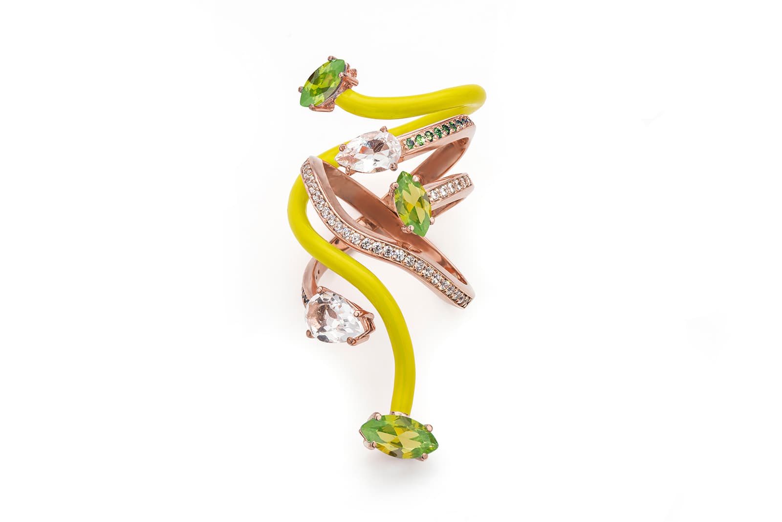  Bea Bongiasca peridot and diamond Vine ring in enamel and 9 carat rose gold