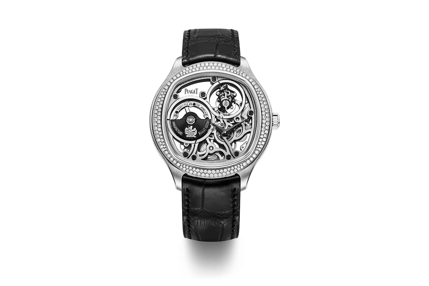 Piaget Polo Emperador Skeleton Tourbillon model in white gold, with a diamond-set bezel