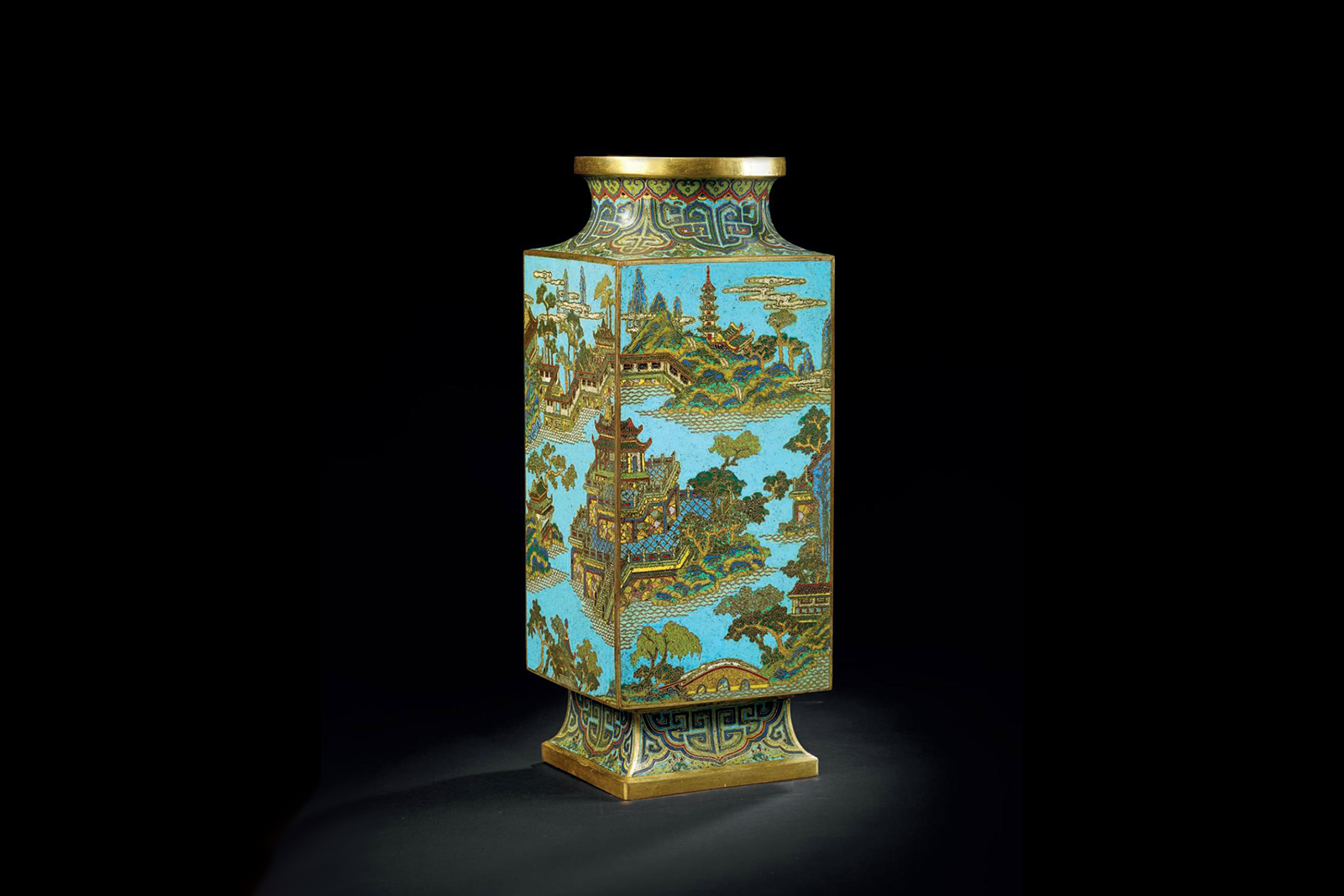  A rare cloisonné enamel rectangular vase, also made during the Qing dynasty