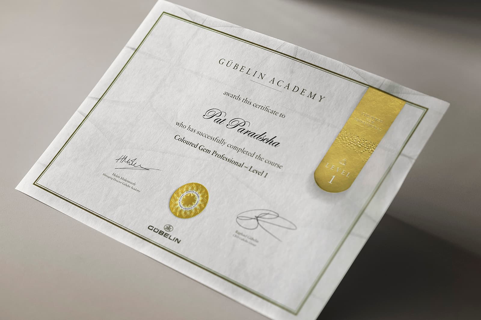  A Level 1 Certificate from the Gübelin Academy