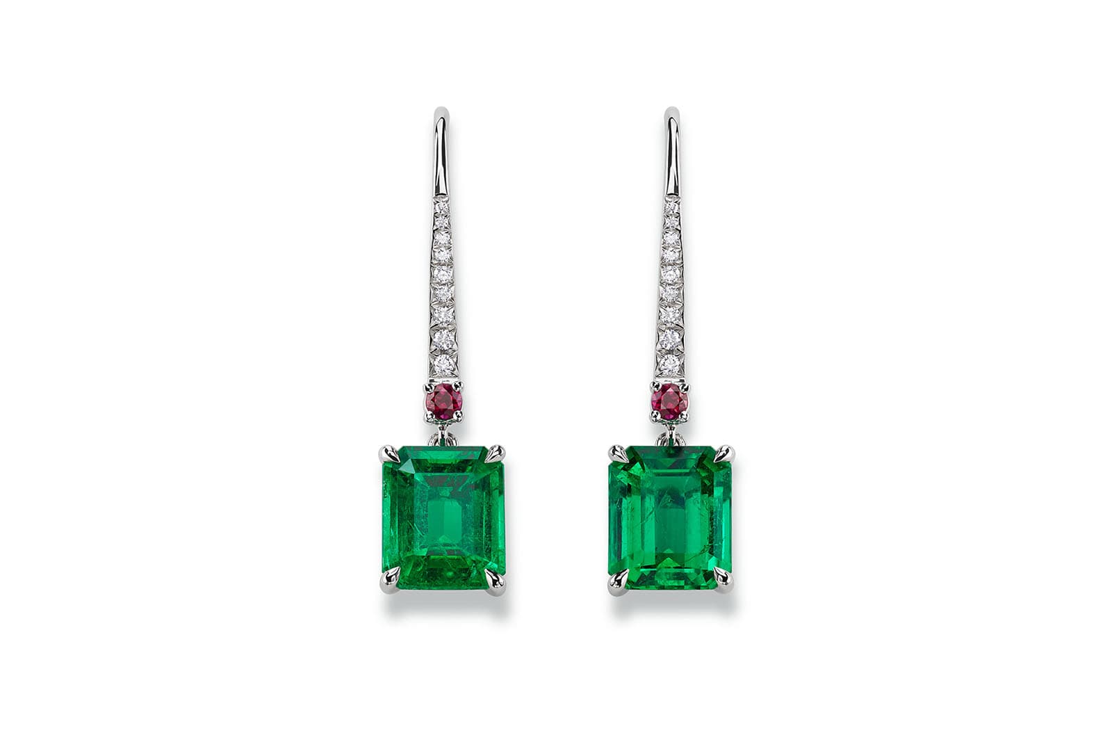  Gübelin Jewellery Ancient Path drop earrings, set with two step-cut emeralds