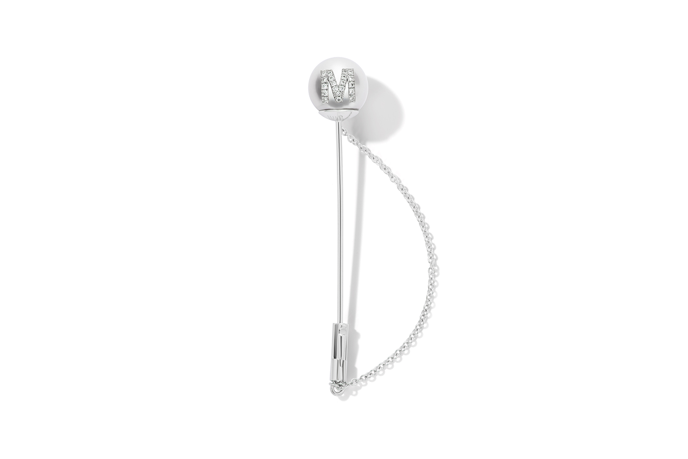  W.Rosado white gold Pearl ID lapel pin with diamonds