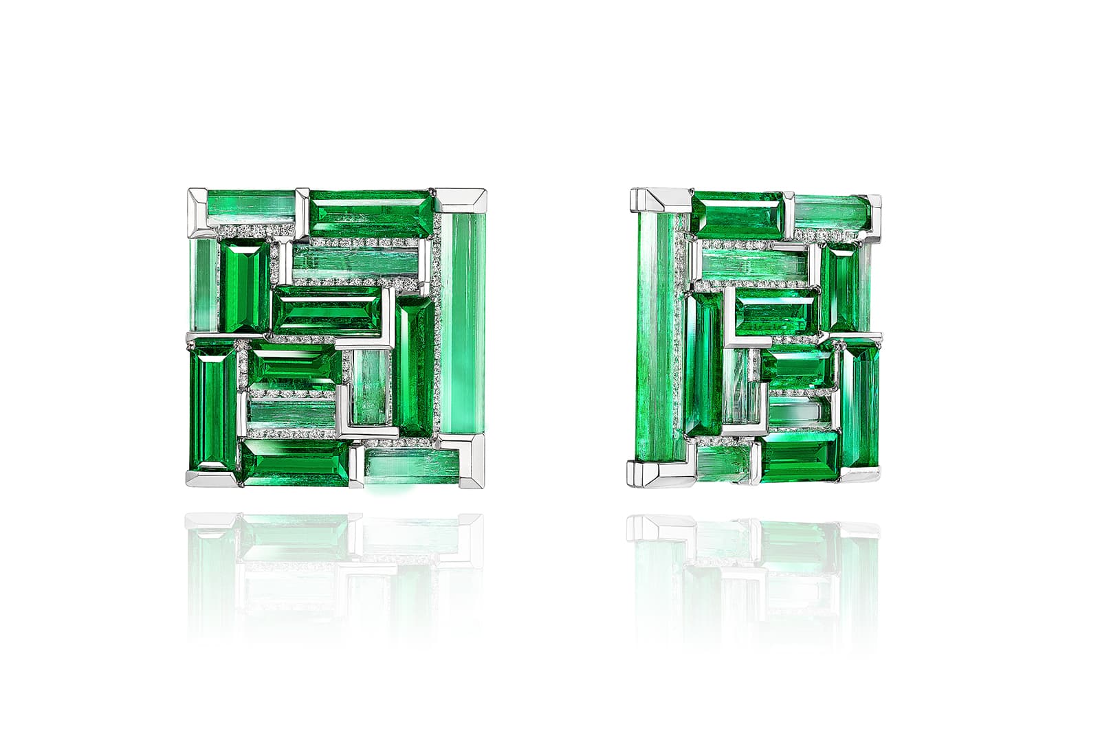 Emerald and diamond earrings from FORMS' new Canvas collection