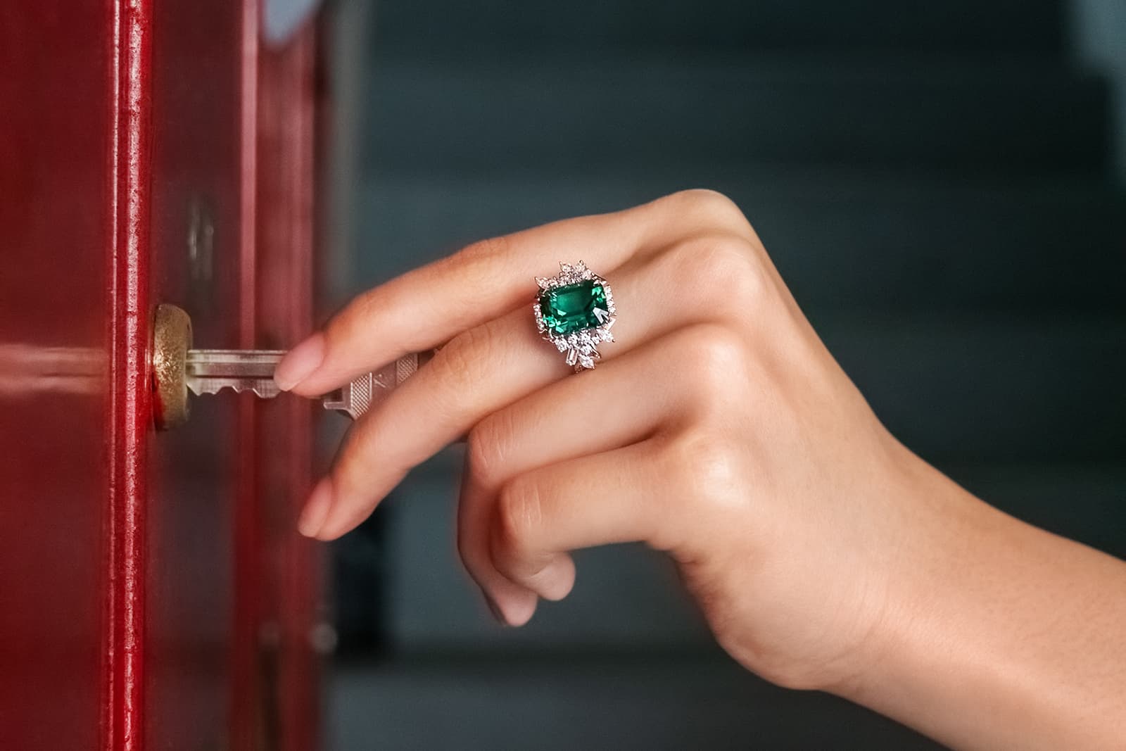 Art Deco inspired, floral, rich lagoon tourmaline ring by Madly