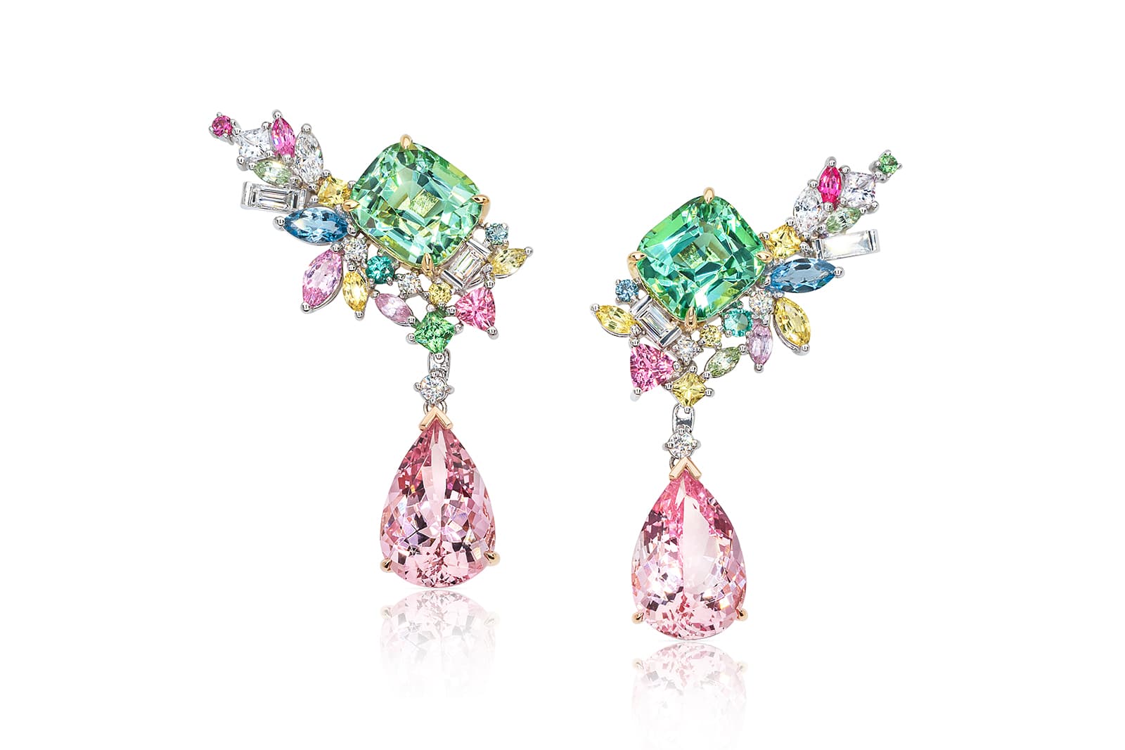  Madly mint tourmaline and morganite earrings/ear climbers. The morganite drops are detachable
