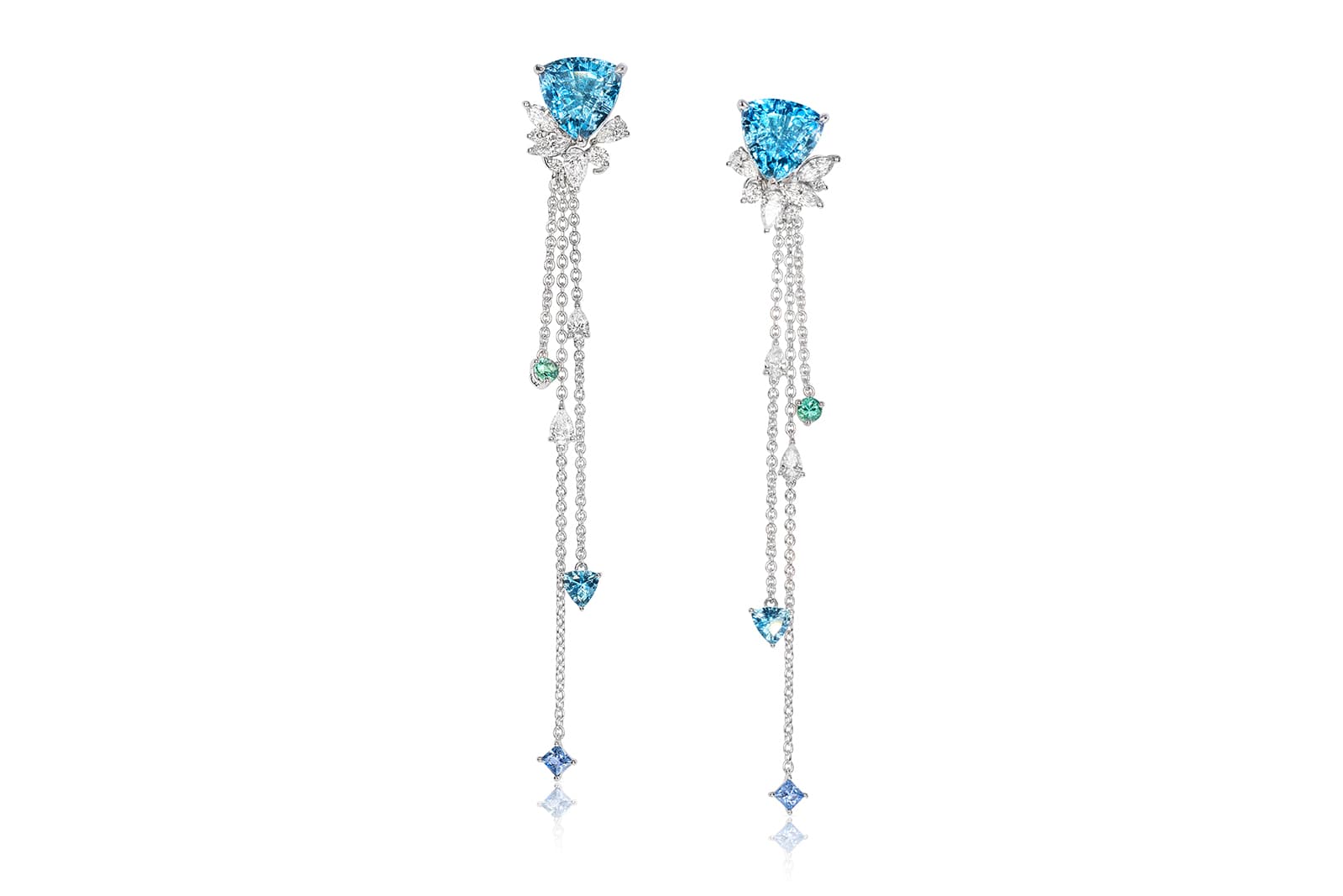  Madly trillion cut Old Mine aquamarine earrings with detachable fairy-like dangles 