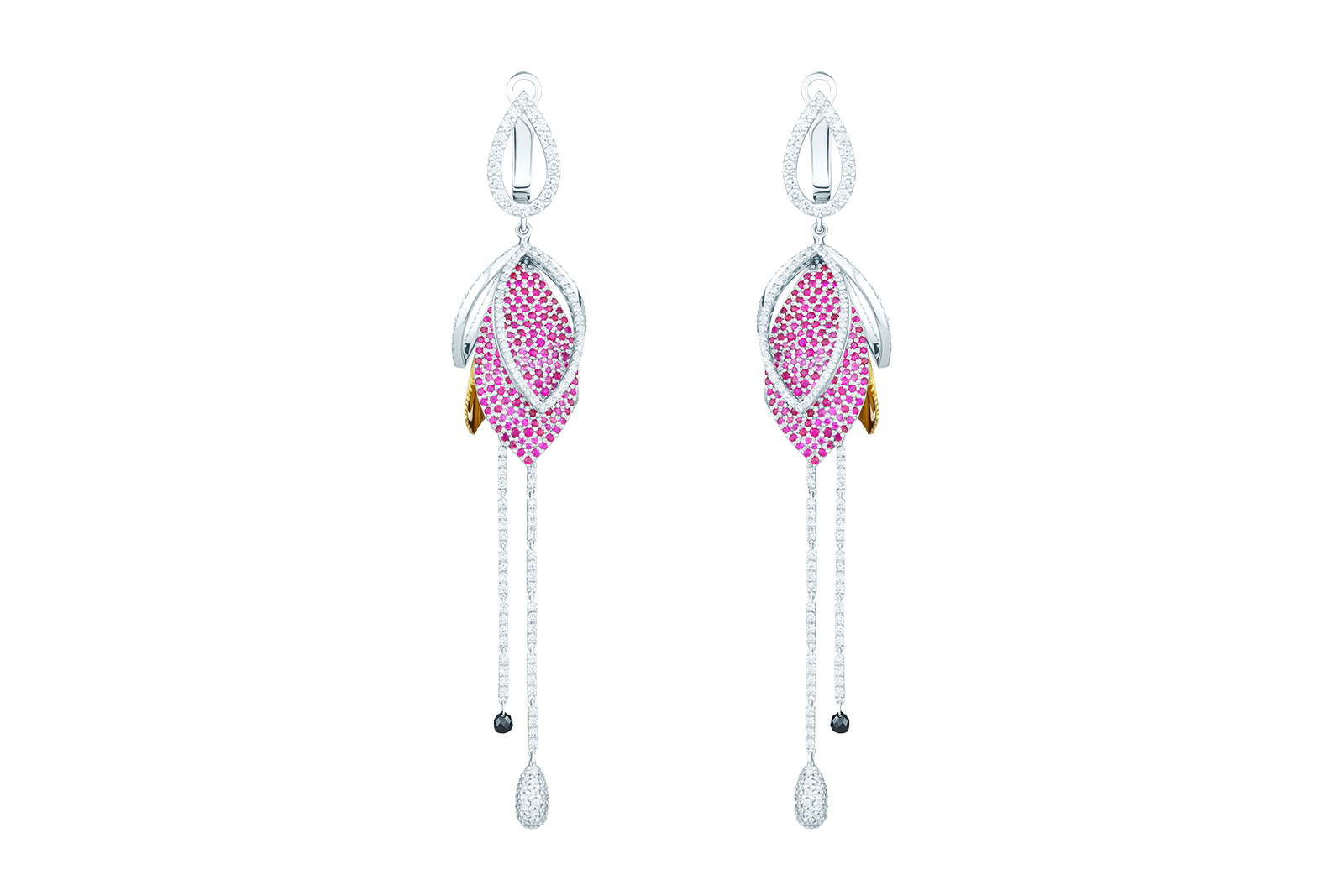  Valentyna Alb The Tulips earrings, set with pink sapphires and white and black diamonds