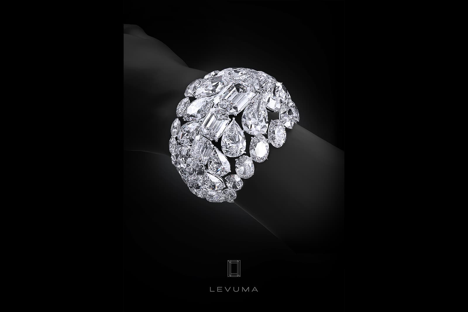  Bespoke LEVUMA diamond bangle set with over 130 carats of multi-shape diamonds