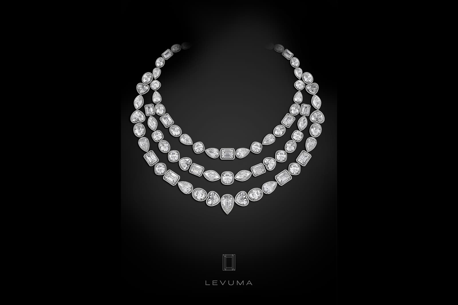  Extraordinary bespoke LEVUMA necklace featuring more than 190 carats of multi-shape diamonds