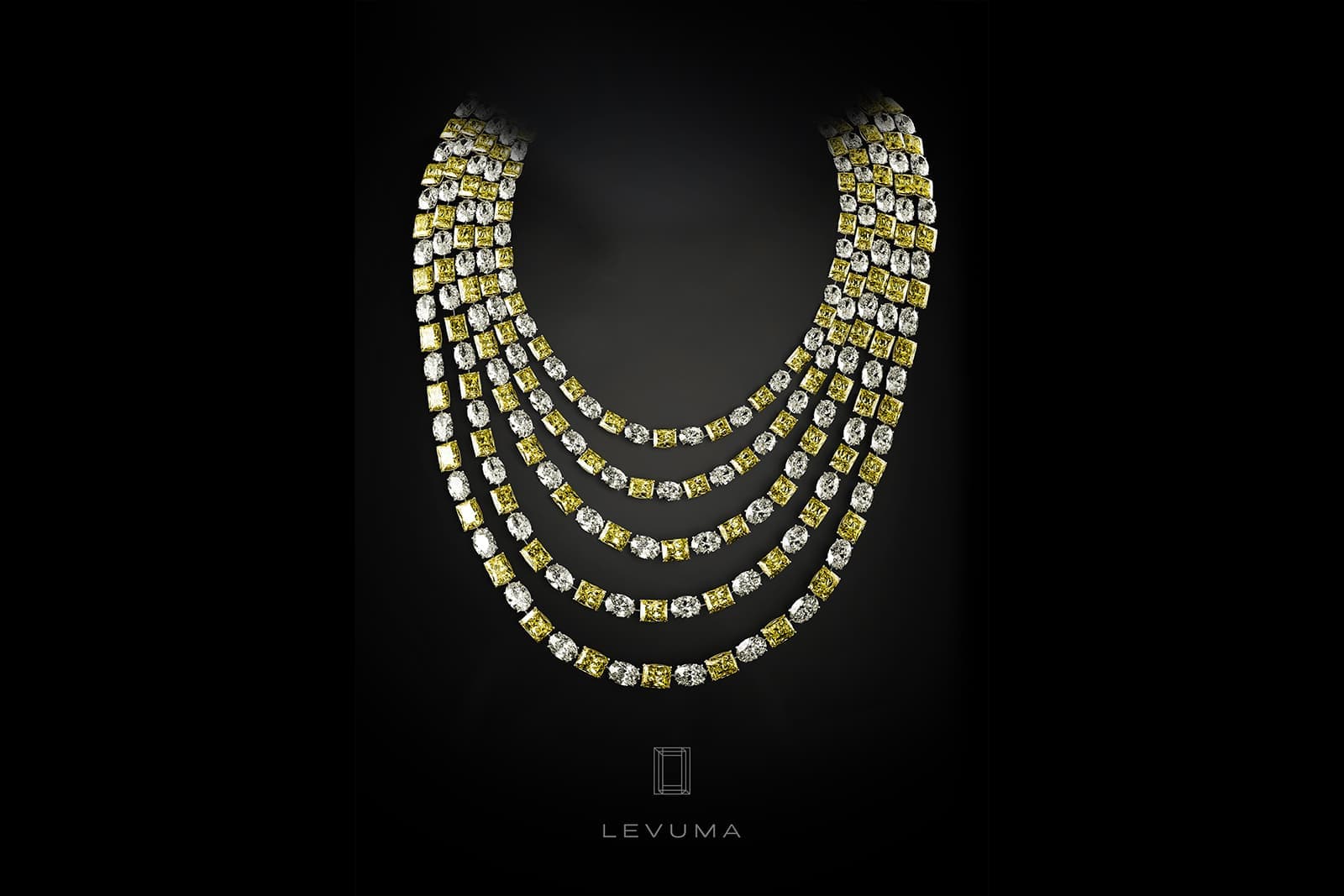 Bespoke LEVUMA necklace featuring an incredible collection of Fancy yellow and white diamonds. All the diamonds were sourced, cut and polished by LEVUMA