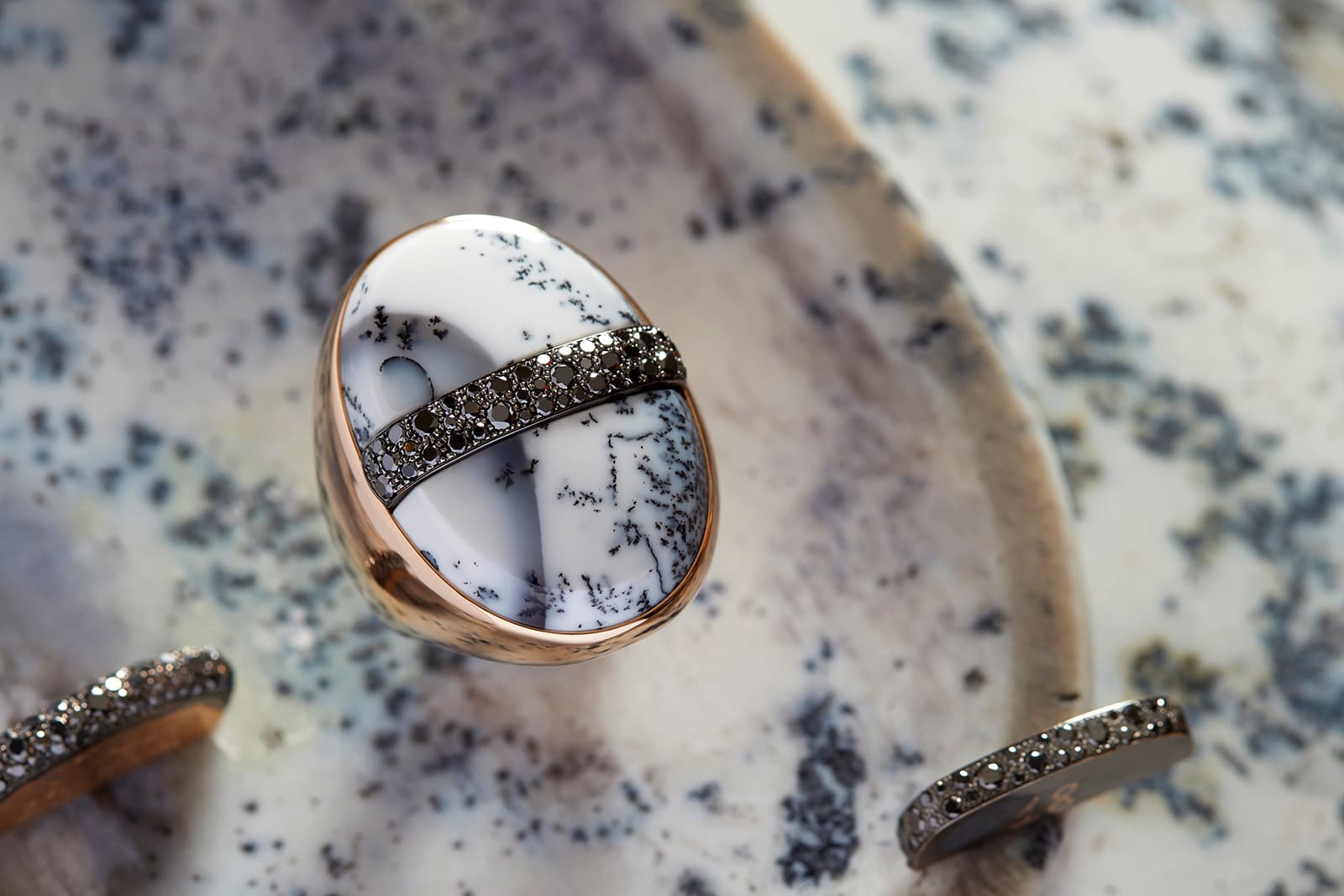 Pomellato dendritic opal Japanese Samurai ring, from the Armonie Minerali high jewellery collection