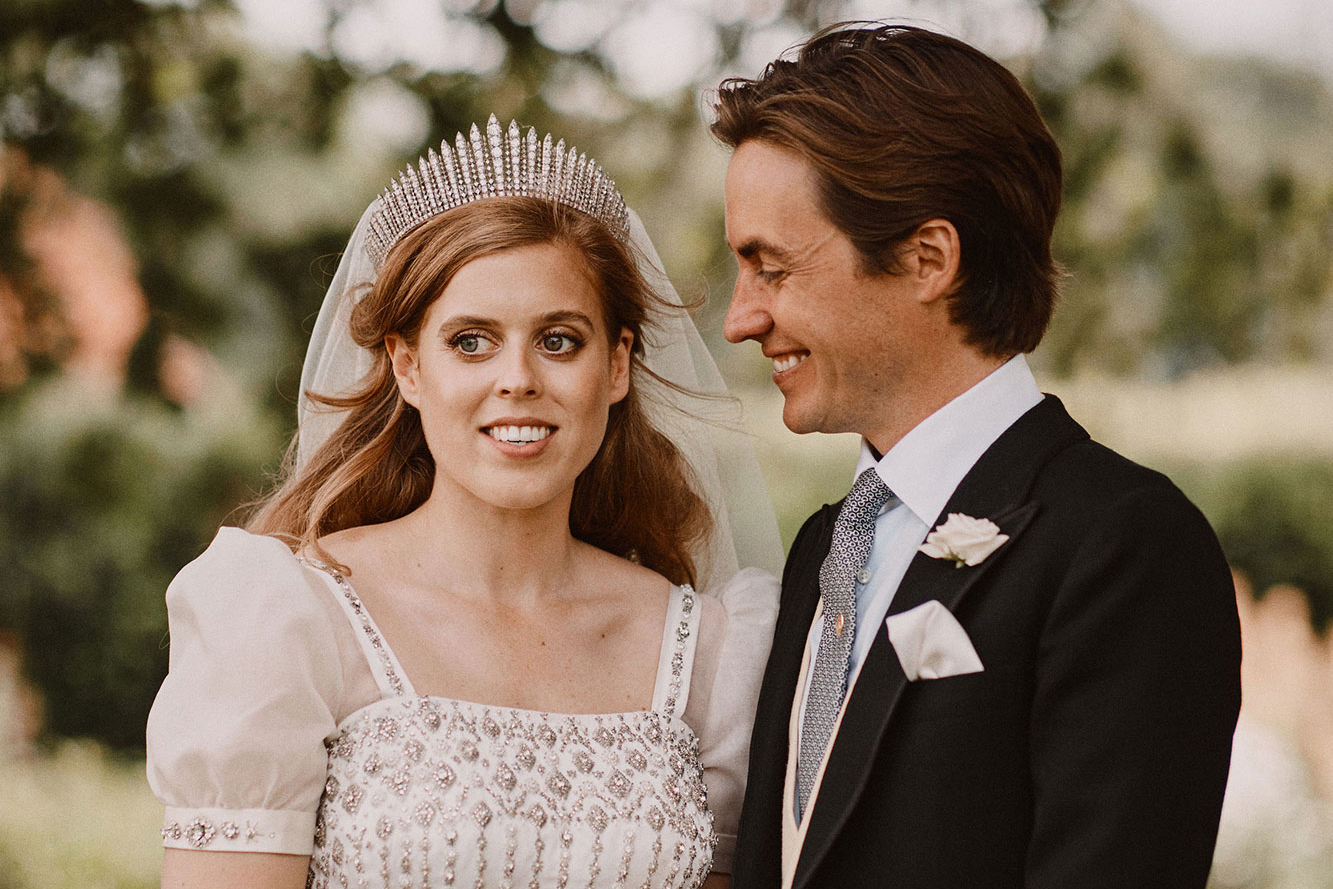  Princess Beatrice married in the Queen Mary Fringe tiara,  which Queen Elizabeth also wore on her wedding day