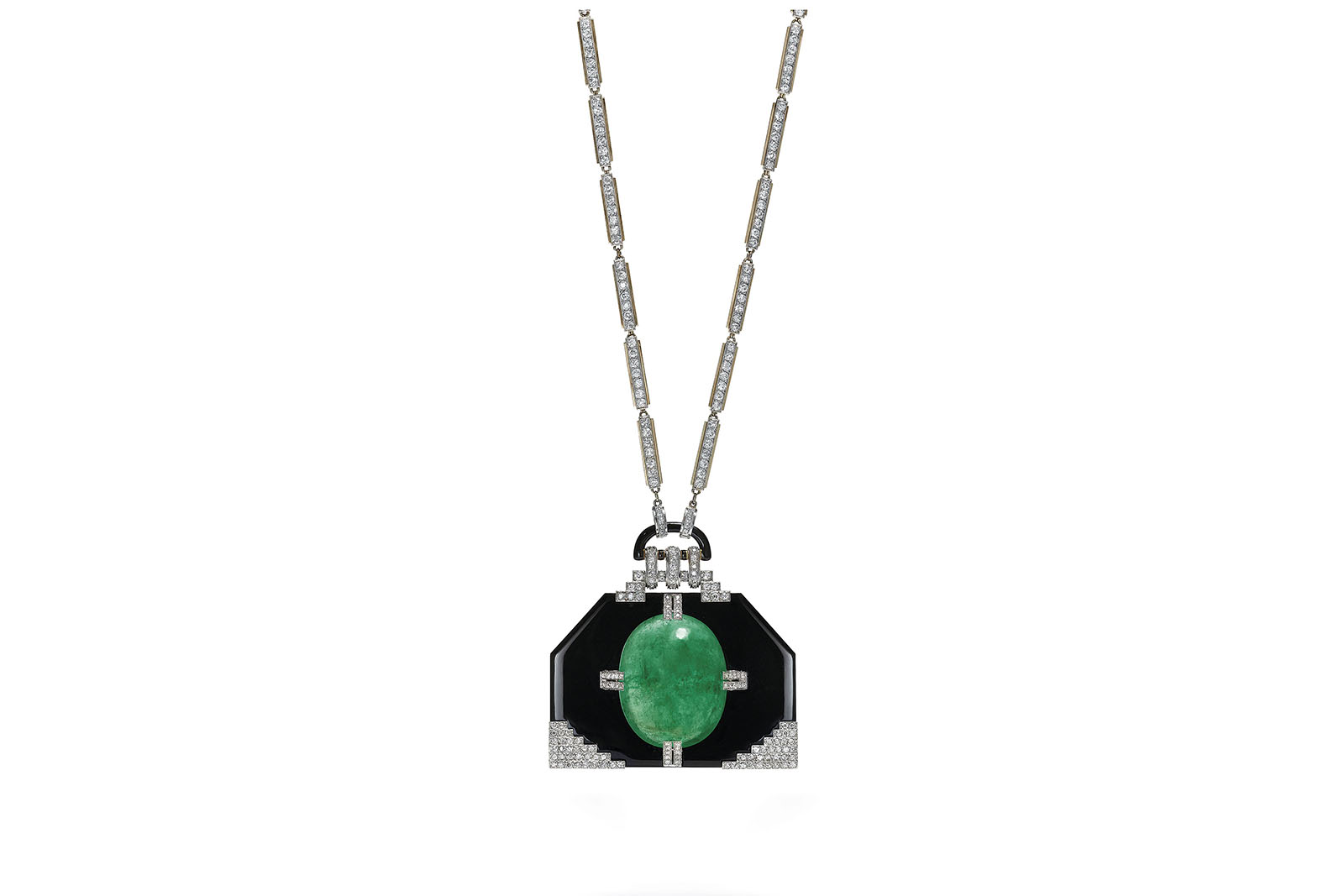  Important Art Deco emerald, onyx and diamond pendant necklace by Georges Fouquet, 1925. Credit: Christie's