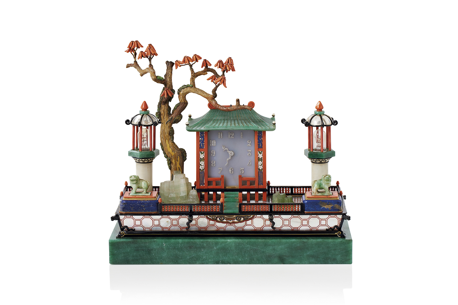 Art Deco Jardin Japonais table clock by Cartier, circa 1920s