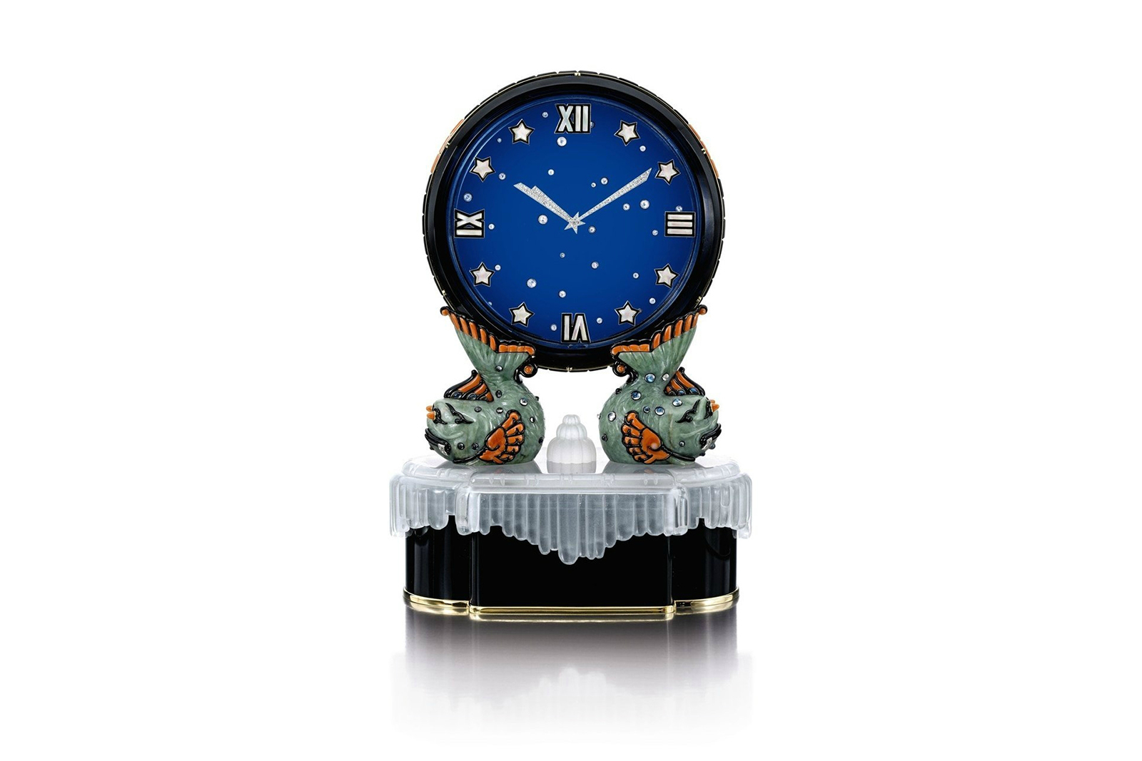  Rare Art Deco gem- and diamond-set mystery clock by Cartier, 1928. Courtesy of Sotheby's