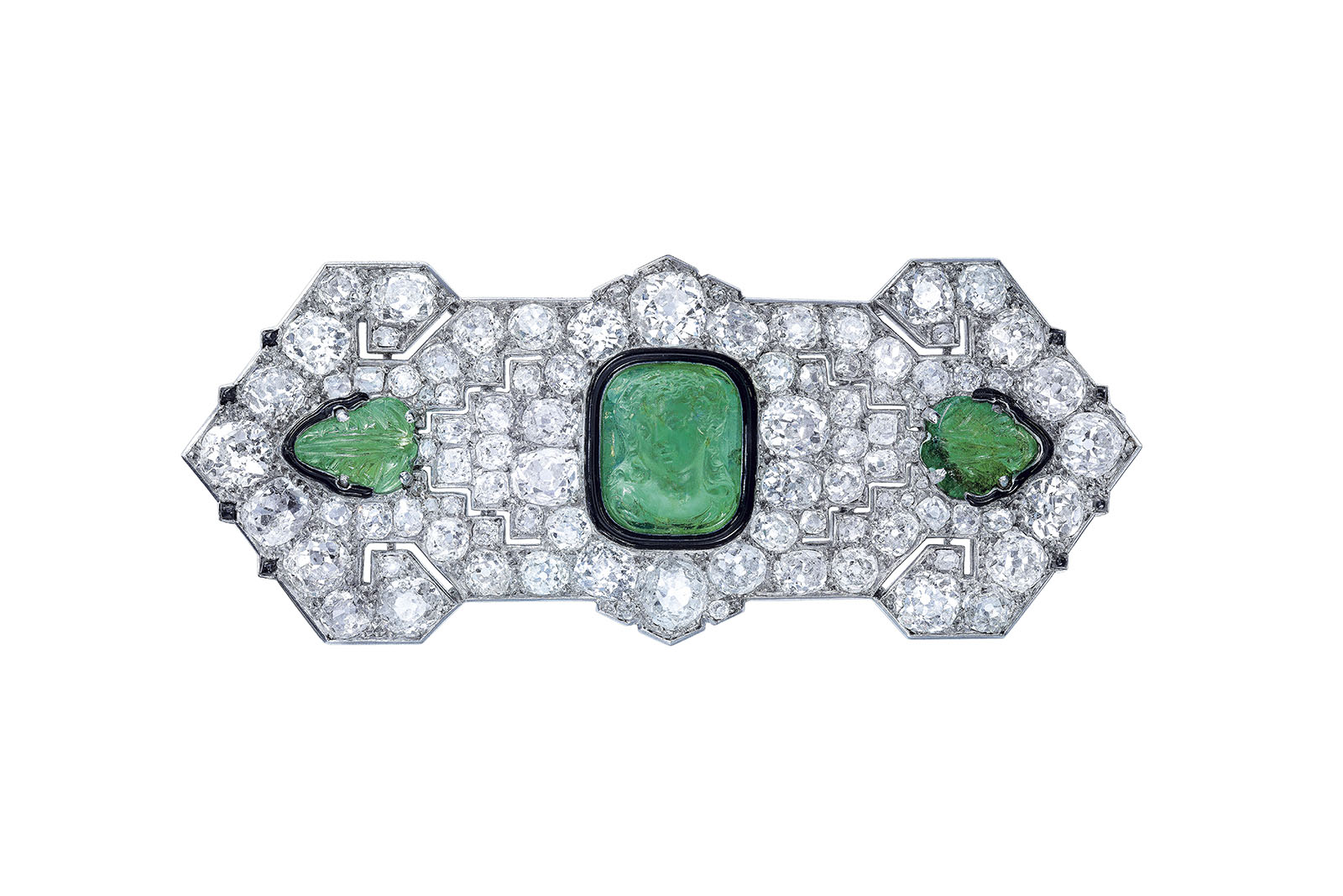  Art Deco emerald, diamond and onyx brooch by Cartier, circa 1920s. Courtesy of Christie's