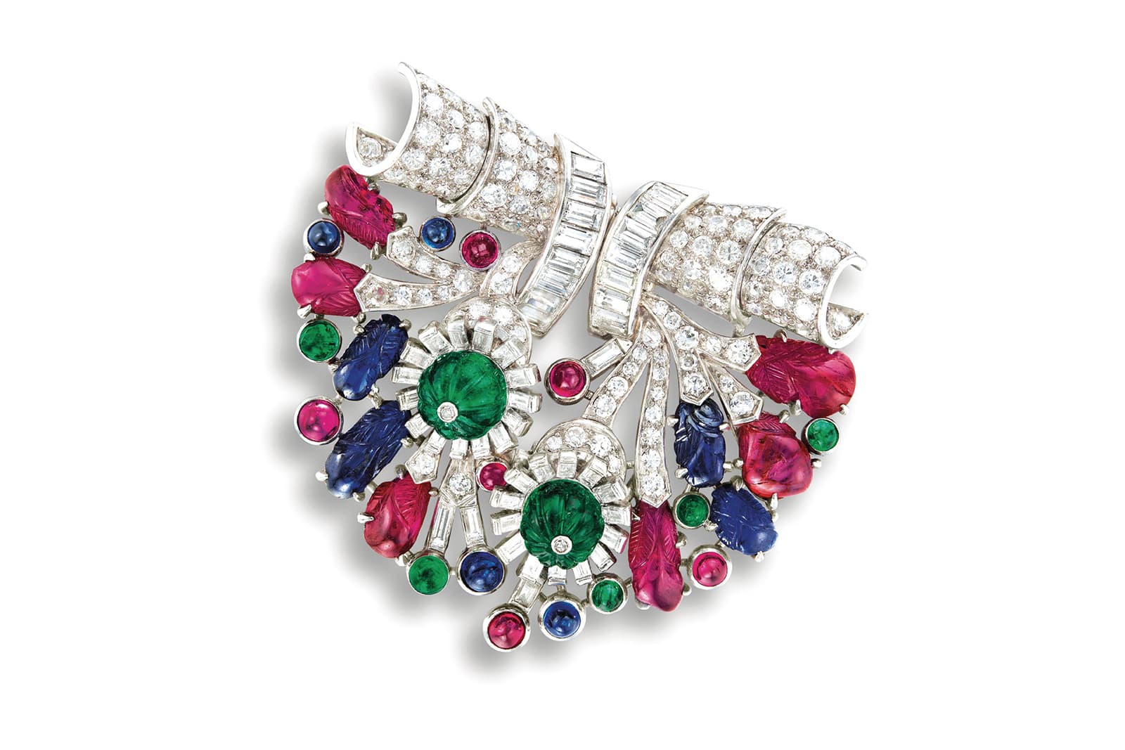  Tutti Frutti diamond and carved gem clip brooch, circa 1925, created by Henry Picq for Cartier