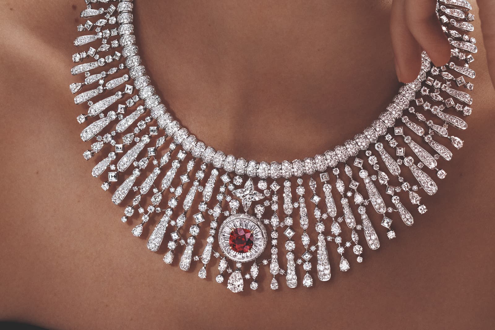The Astre Rouge ruby and diamond necklace pays tribute to the planet Mars
