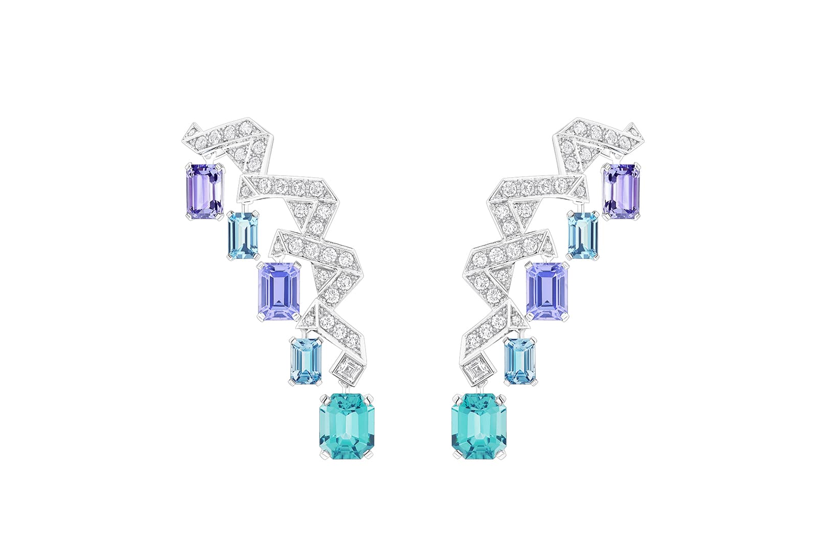  Louis Vuitton Stellar Times Apogée tourmaline, tanzanite, aquamarine and diamond high jewellery earrings