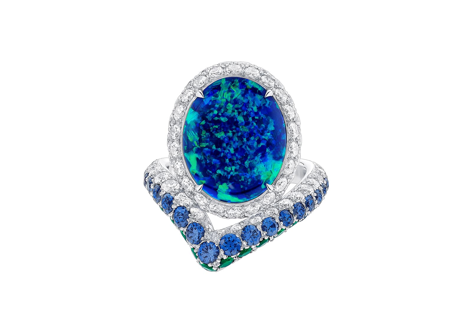  Louis Vuitton Stellar Times Céleste black opal, emerald, sapphire and diamond ring