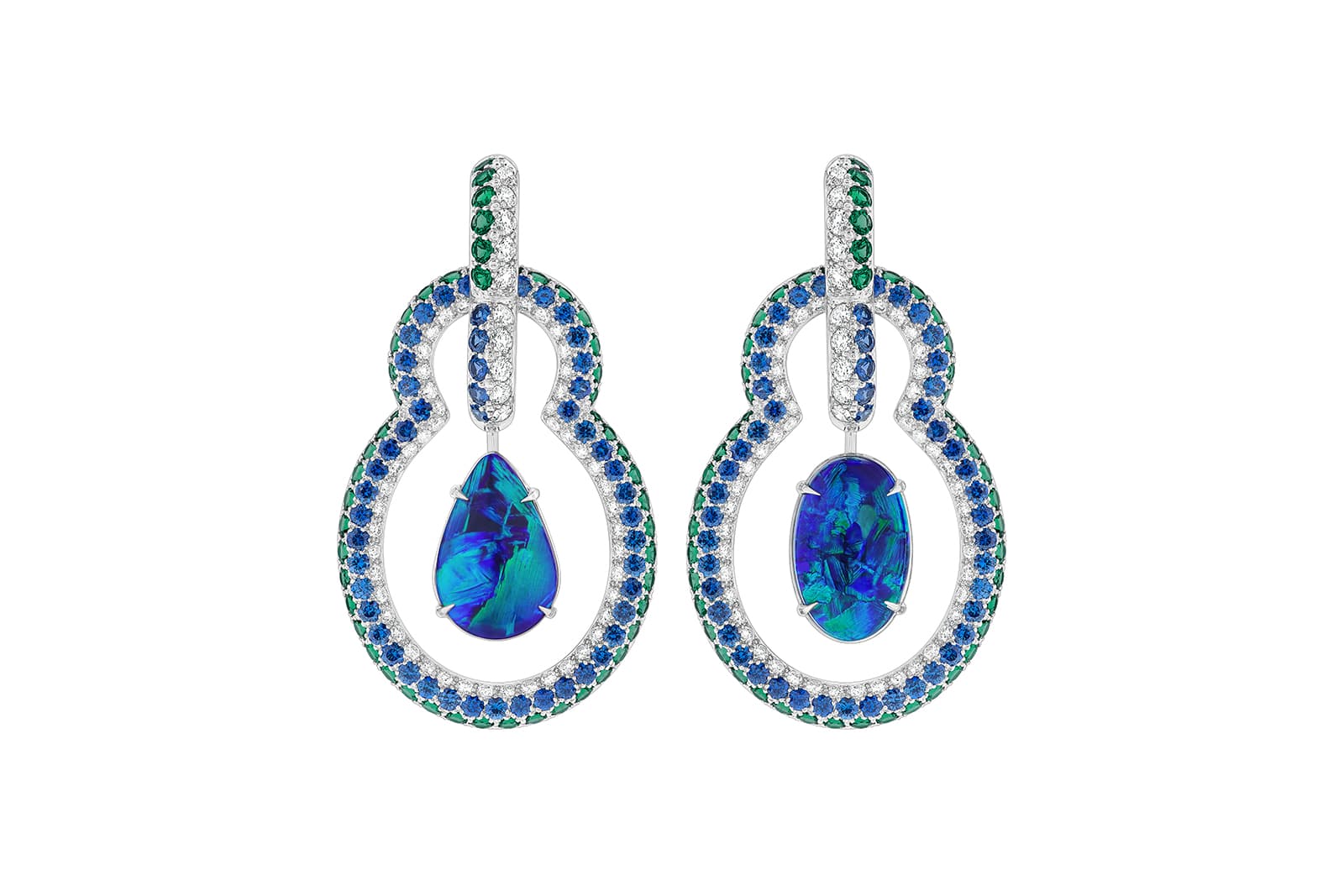  Louis Vuitton Stellar Times Céleste black opal, emerald, sapphire and diamond earrings