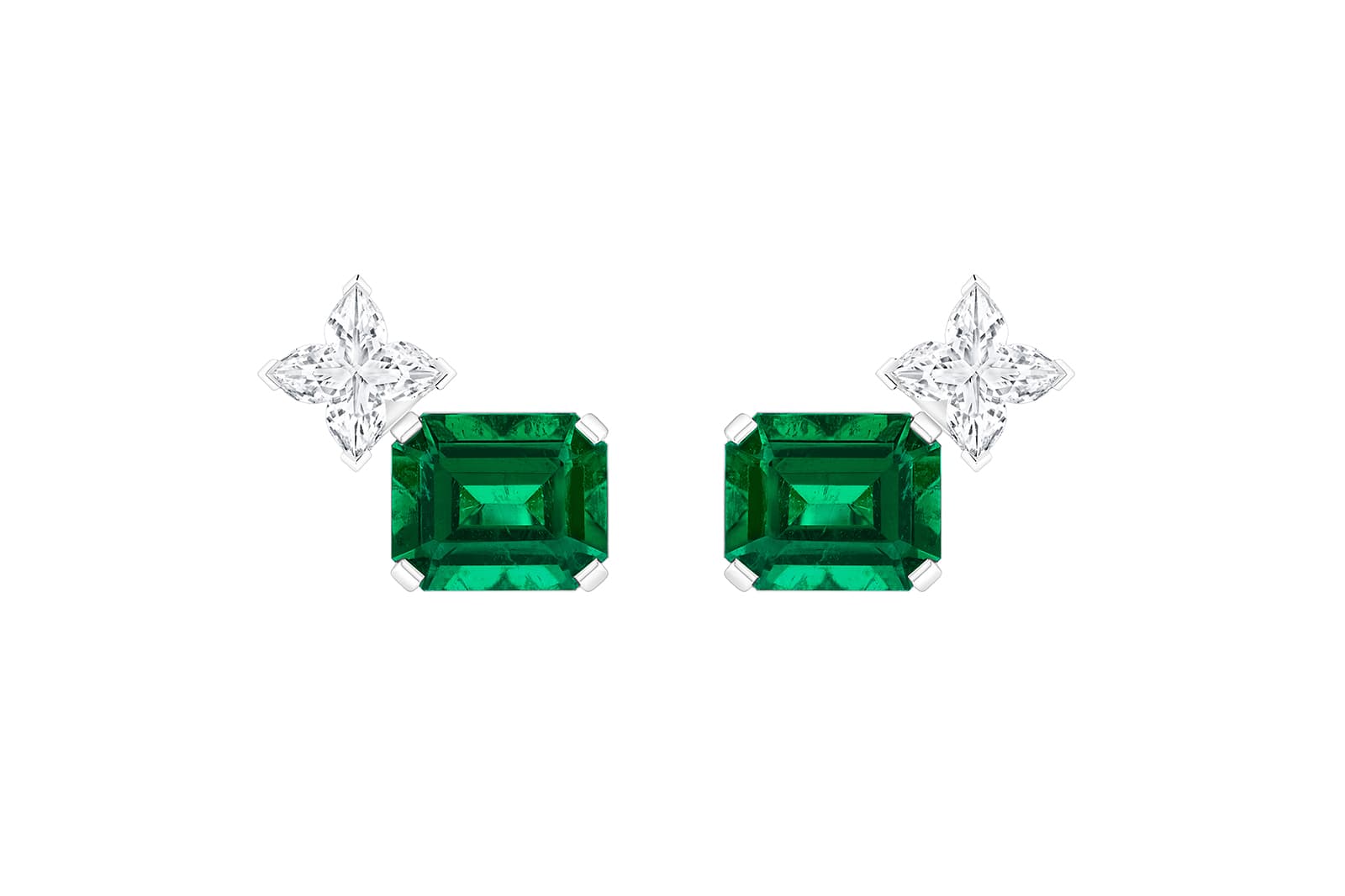  Louis Vuitton Stellar Times Planète Bleue emerald and diamond earrings