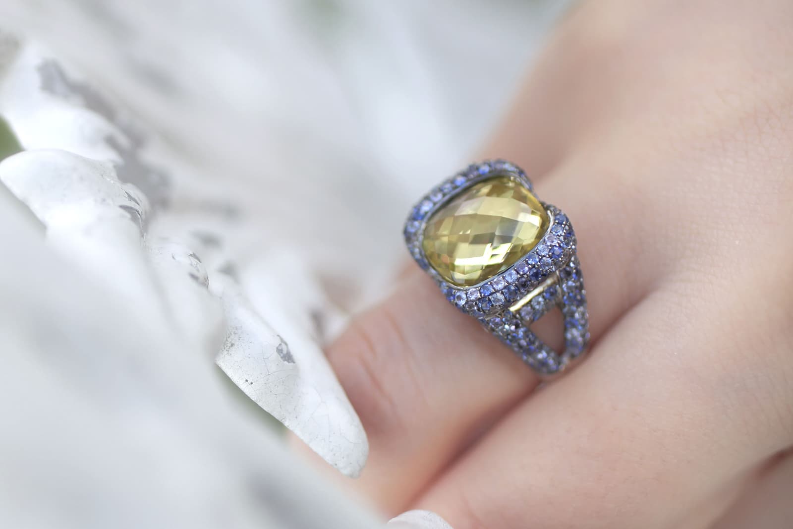  Vanessa Martinelli citrine and blue sapphire ring