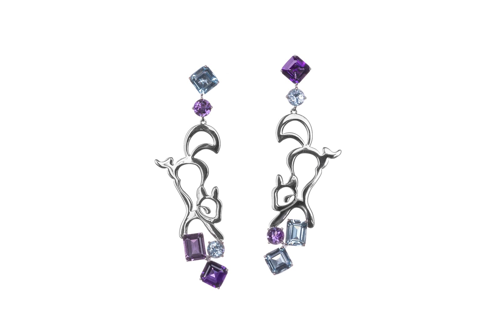  Vanessa Martinelli Favola Squirrel earrings with amethysts and blue topaz in silver