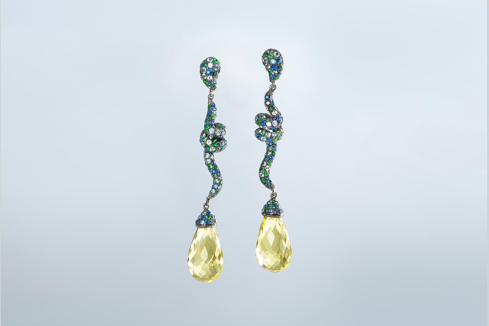  Vanessa Martinelli's Lotus Flower lemon citrine earrings with multi-coloured sapphires 