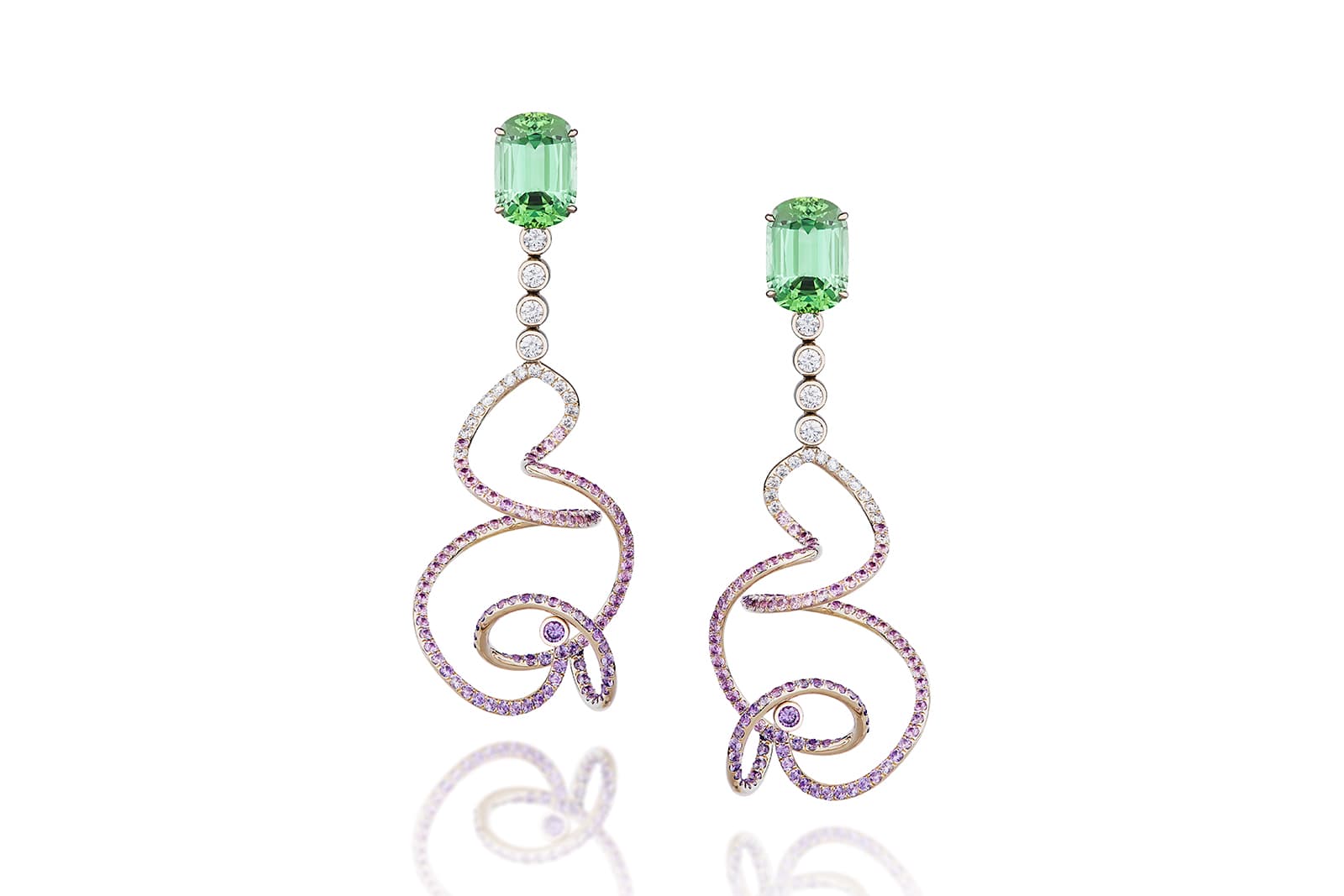  Neha Dani green tourmaline, purple sapphire and diamond earrings