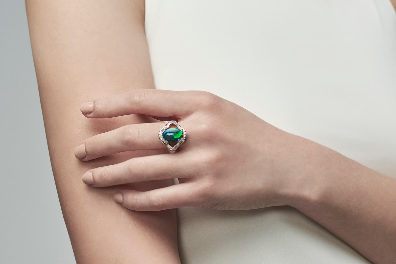  Opal Minded's Sea Meets the River ring showcases a luscious black opal from Lightning Ridge