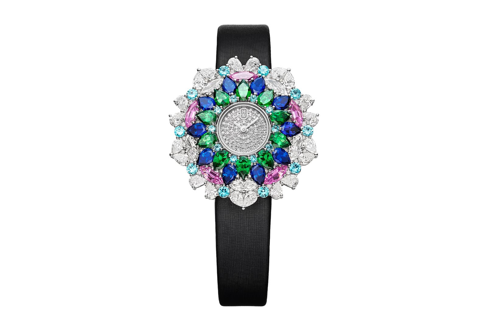 Harry Winston Kaleidoscope high jewellery watch, set with sapphires, tsavorites, Paraiba tourmalines and diamonds
