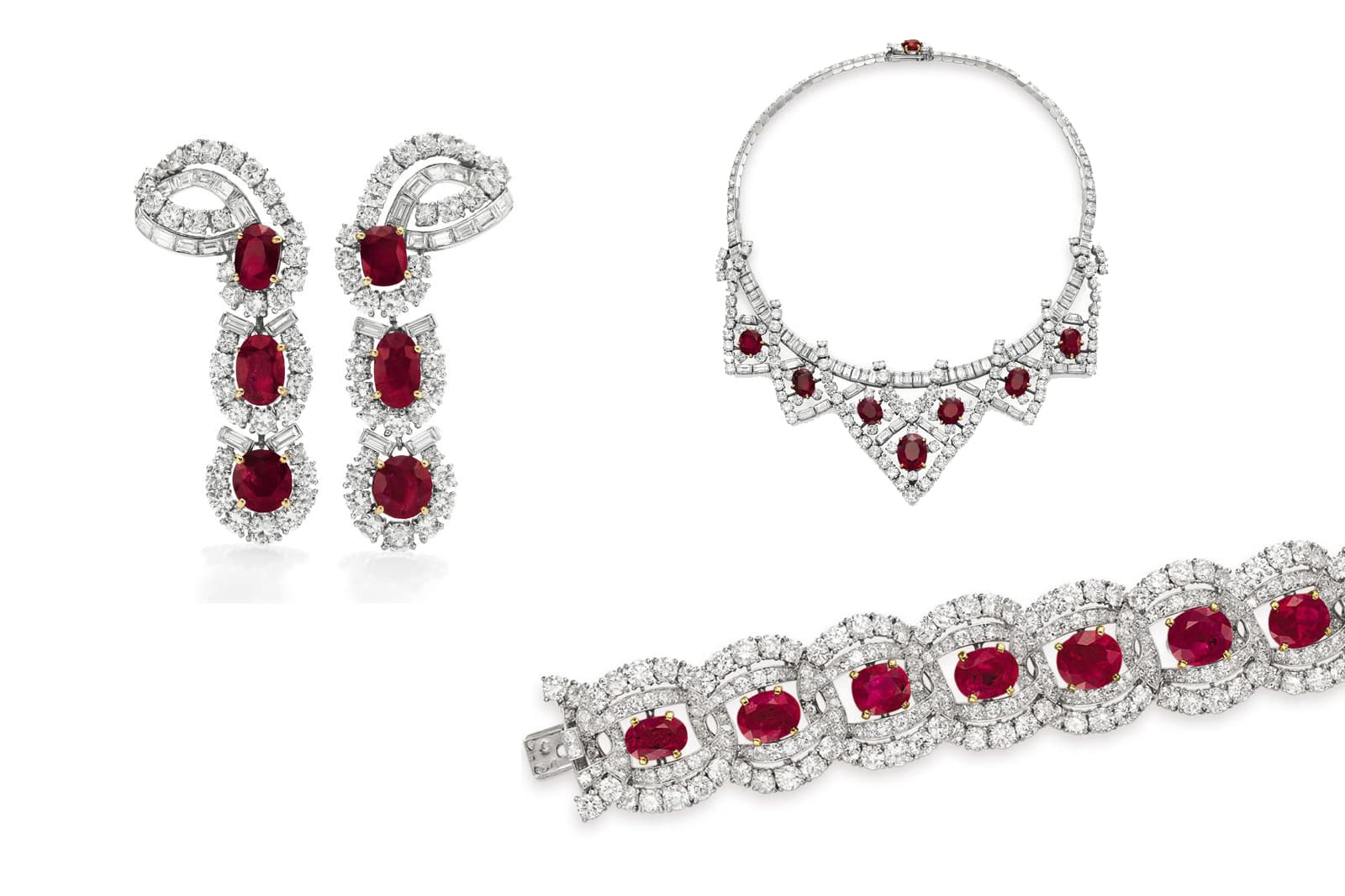 Mike Todd gifted Elizabeth Taylor this Cartier necklace, earrings and bracelet suite set with rubies and diamonds