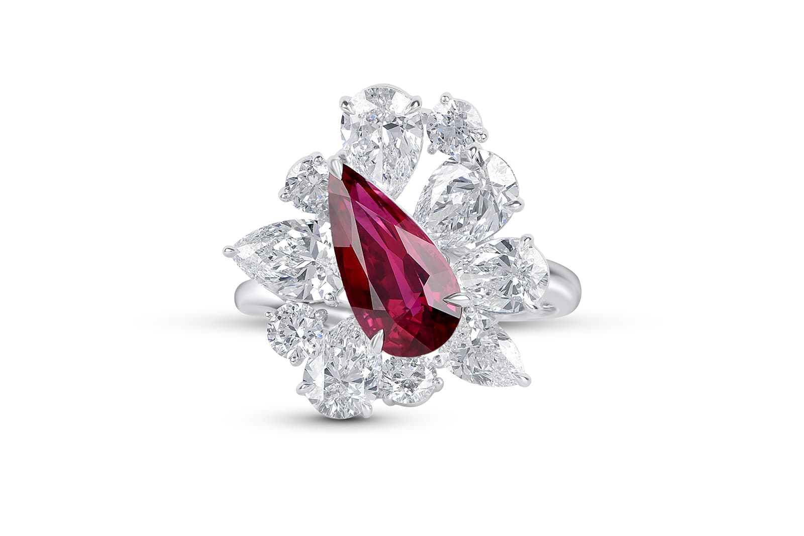  The matching HARAKH ring, set with GIA certified diamonds and a pear shape Pigeon's Blood ruby