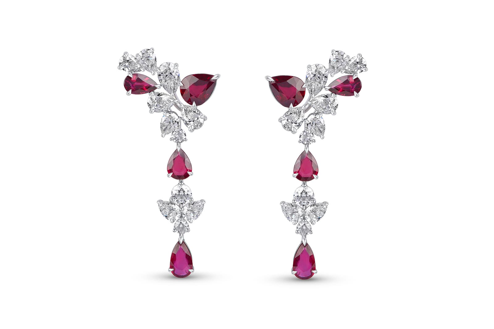  Earrings set with GIA certified diamonds and Pigeon's blood rubies complete the suite
