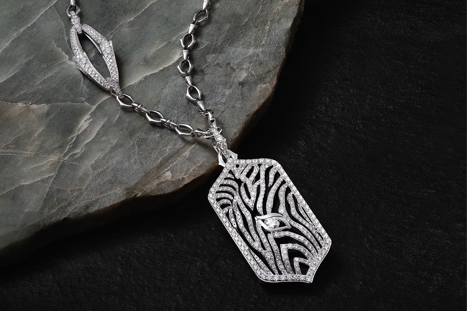 Sara Weinstock zebra-inspired pendant with black onyx and diamonds