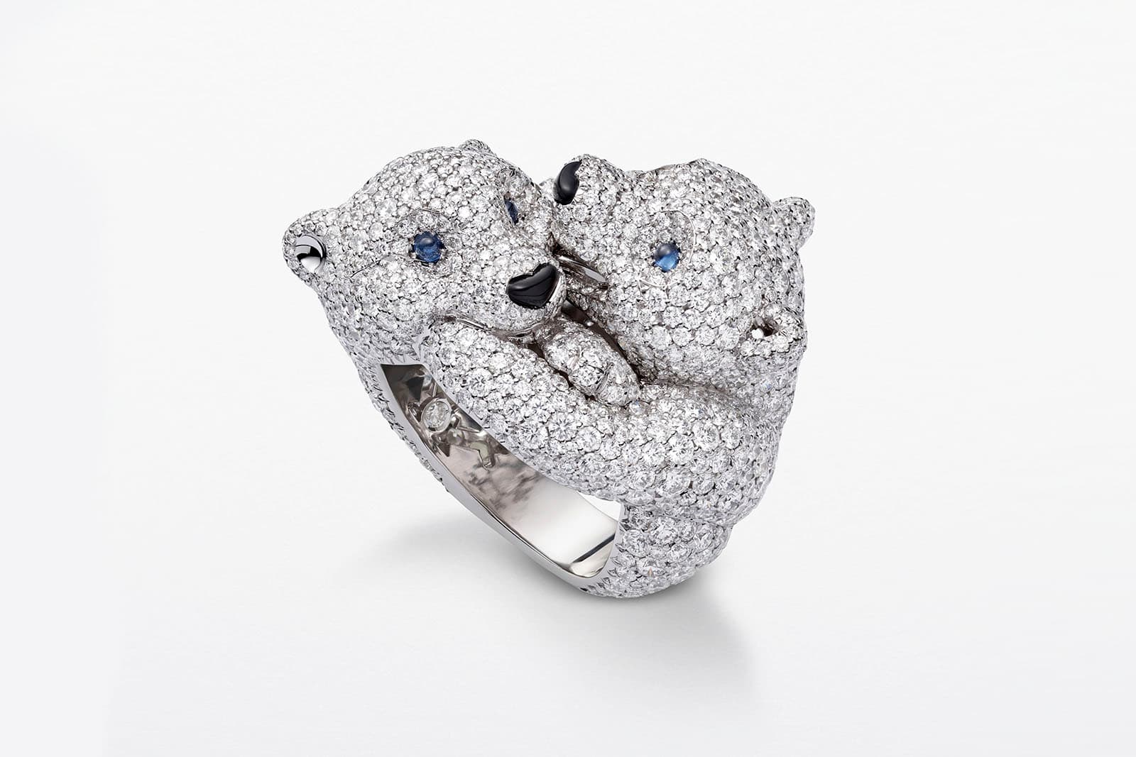 Chopard White Teddy Bears ring with brilliant-cut diamonds, black diamonds and cabochon sapphires