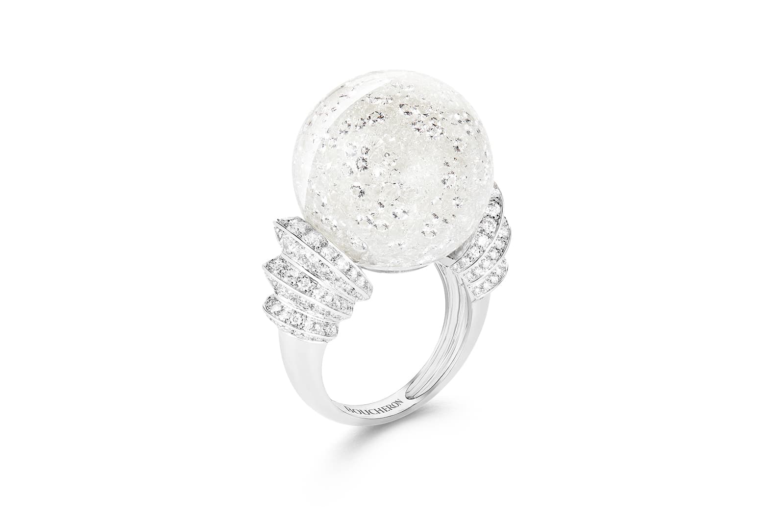  Boucheron Boule de Neige ring set with a rock crystal dome filled with diamonds