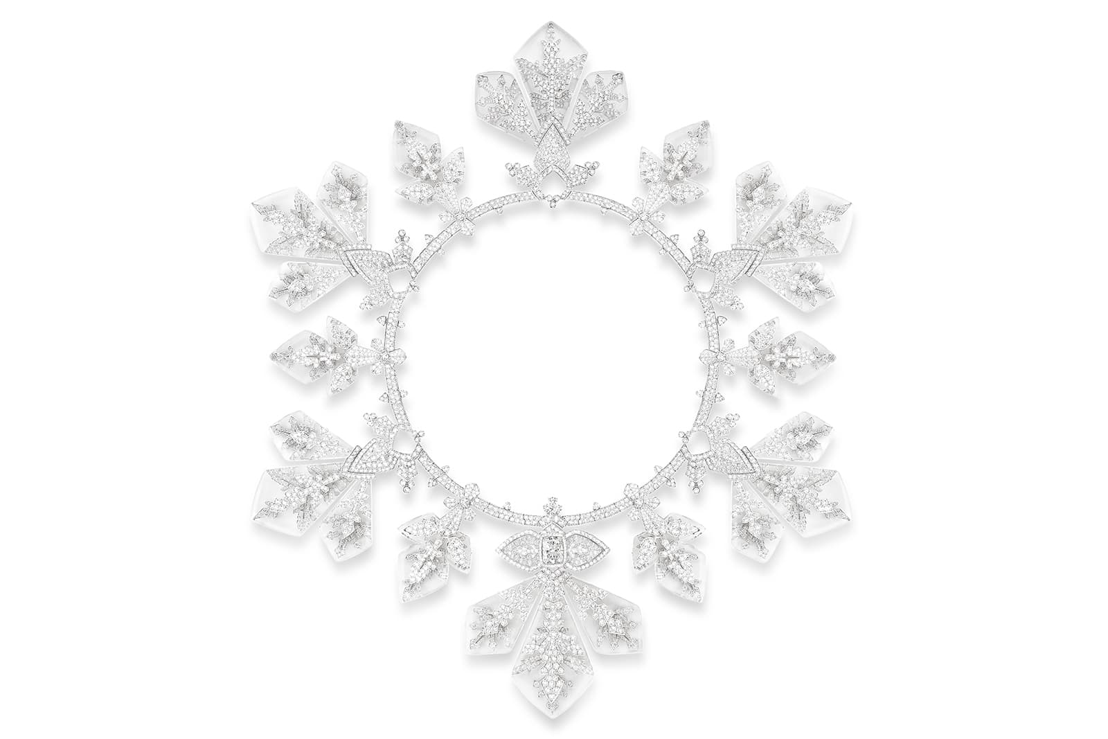 Boucheron Flocon Impérial necklace from the Hiver Impérial High Jewellery collection crafted in diamonds and rock crystal