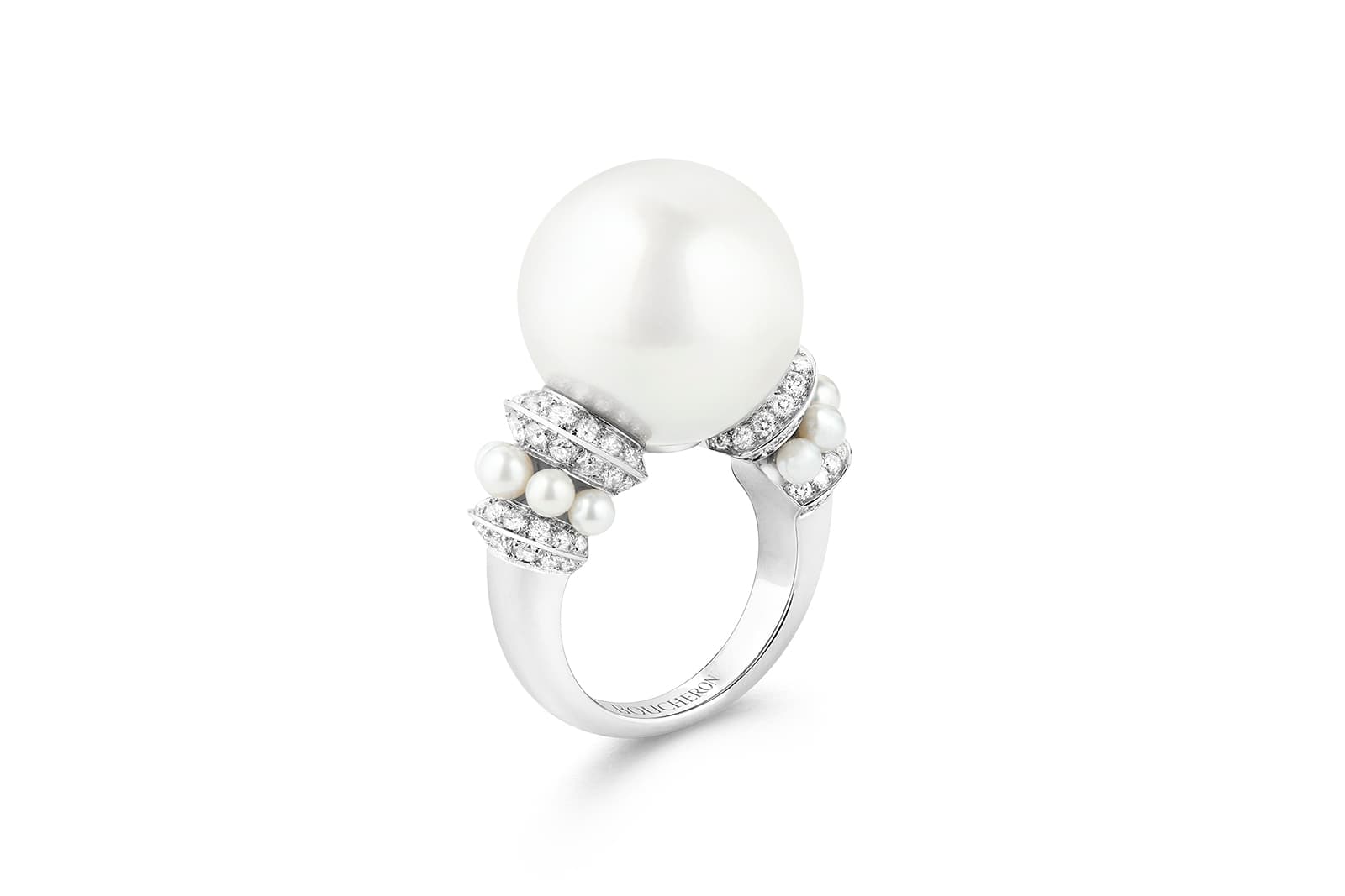  Boucheron Perle Impériale ring with a 17 mm round South Sea cultured pearl, diamonds and freshwater cultured pearls