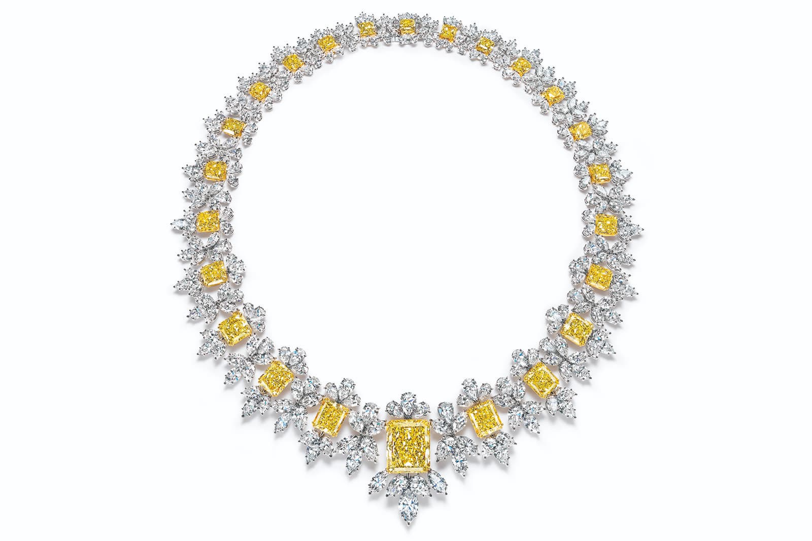 Ronald Abram fancy yellow and white diamond necklace of 196.02 carats