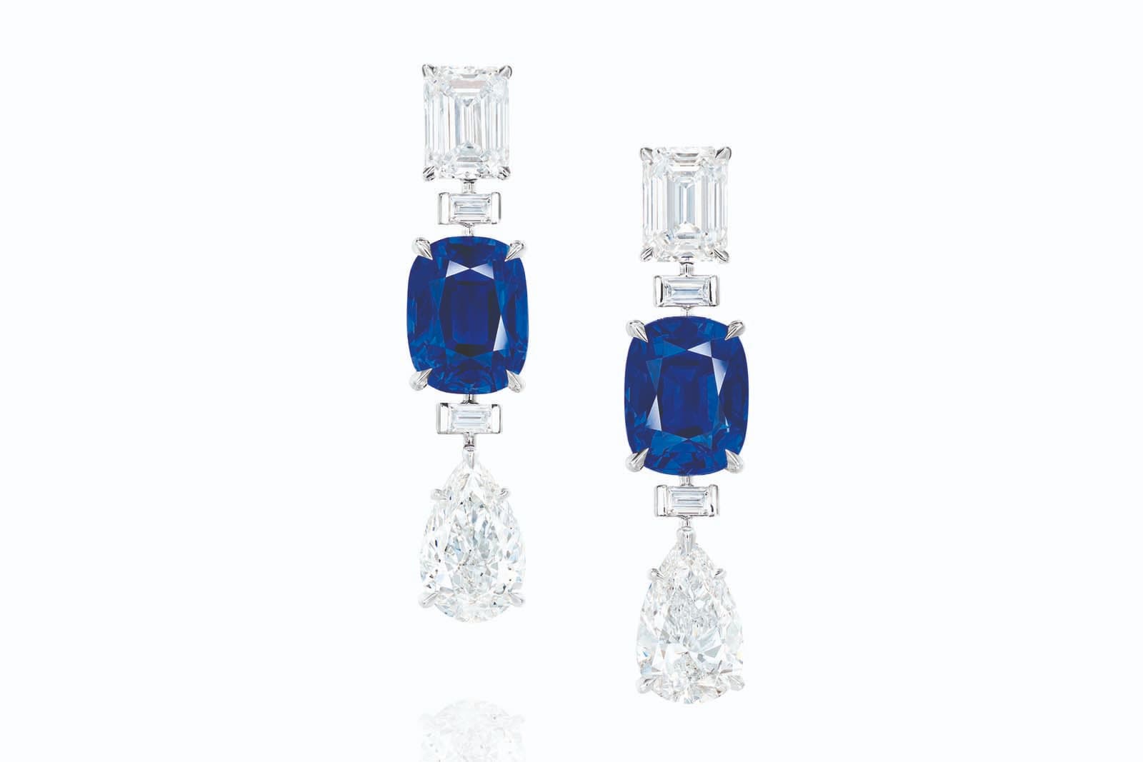 <p>Kashmir sapphire and diamond earrings by Ronald Abram</p>
