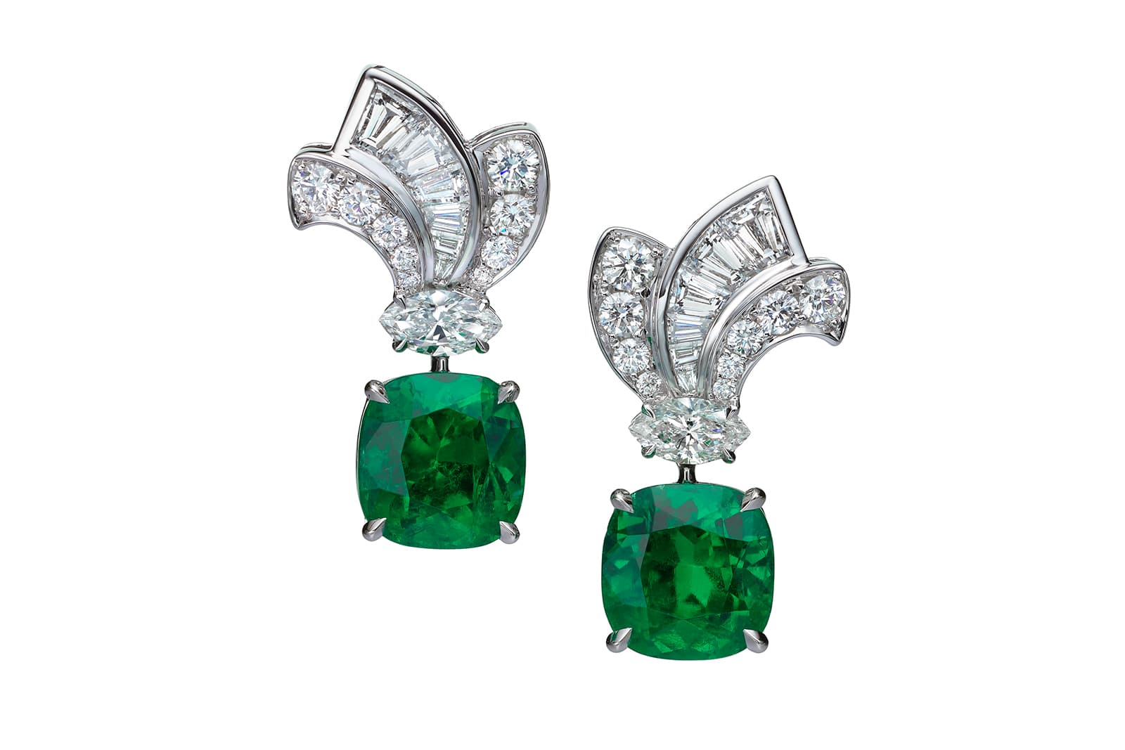  Ronald Abram Colombian emerald and diamond earrings