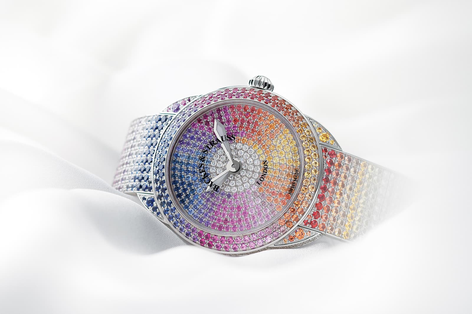 Backes & Strauss Piccadilly Renaissance Ballerina Rainbow timepiece with diamonds and sapphires 