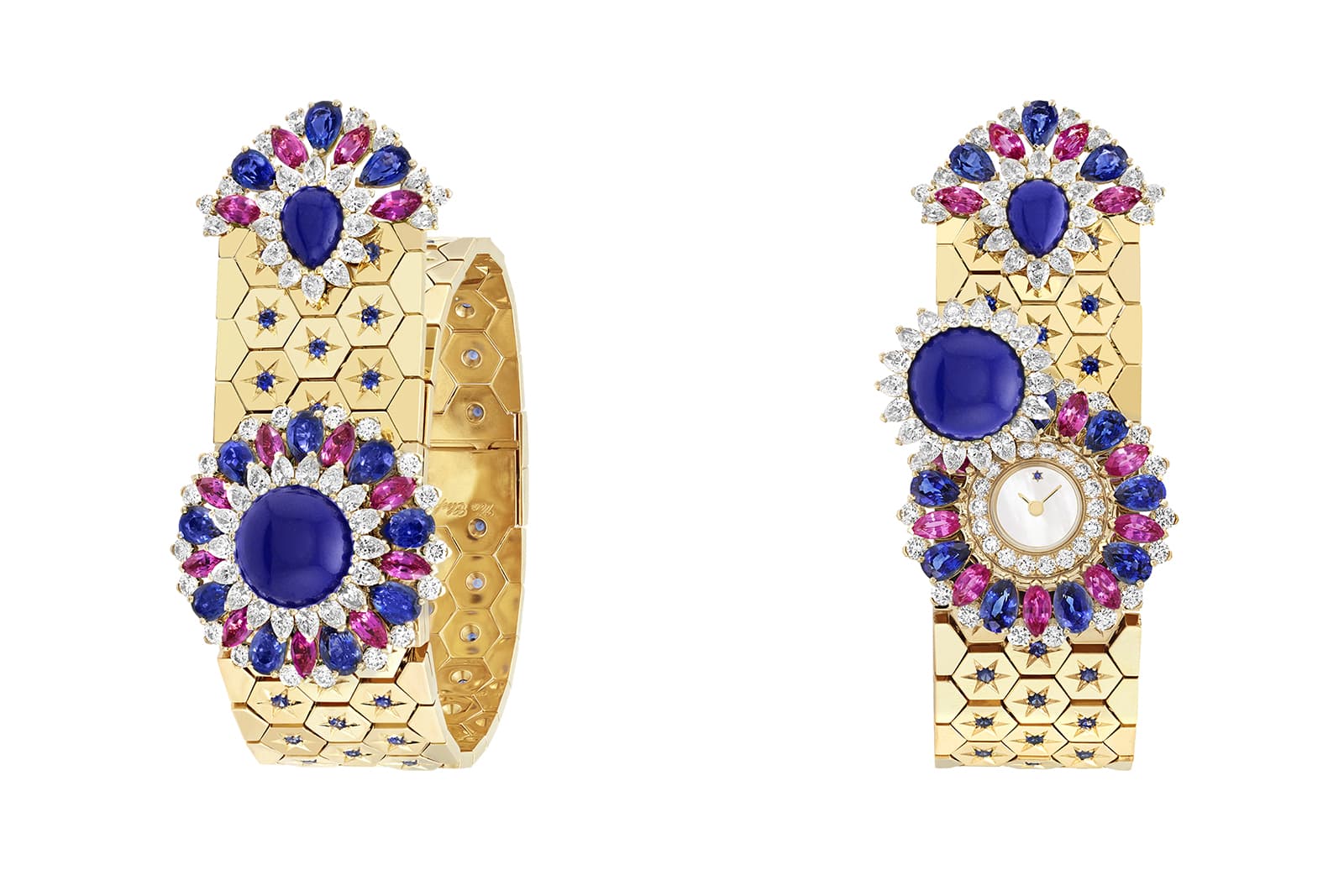 Van Cleef & Arpels Ludo Secret watch with blue and pink sapphires, lapis lazuli, white mother-of-pearl and diamonds